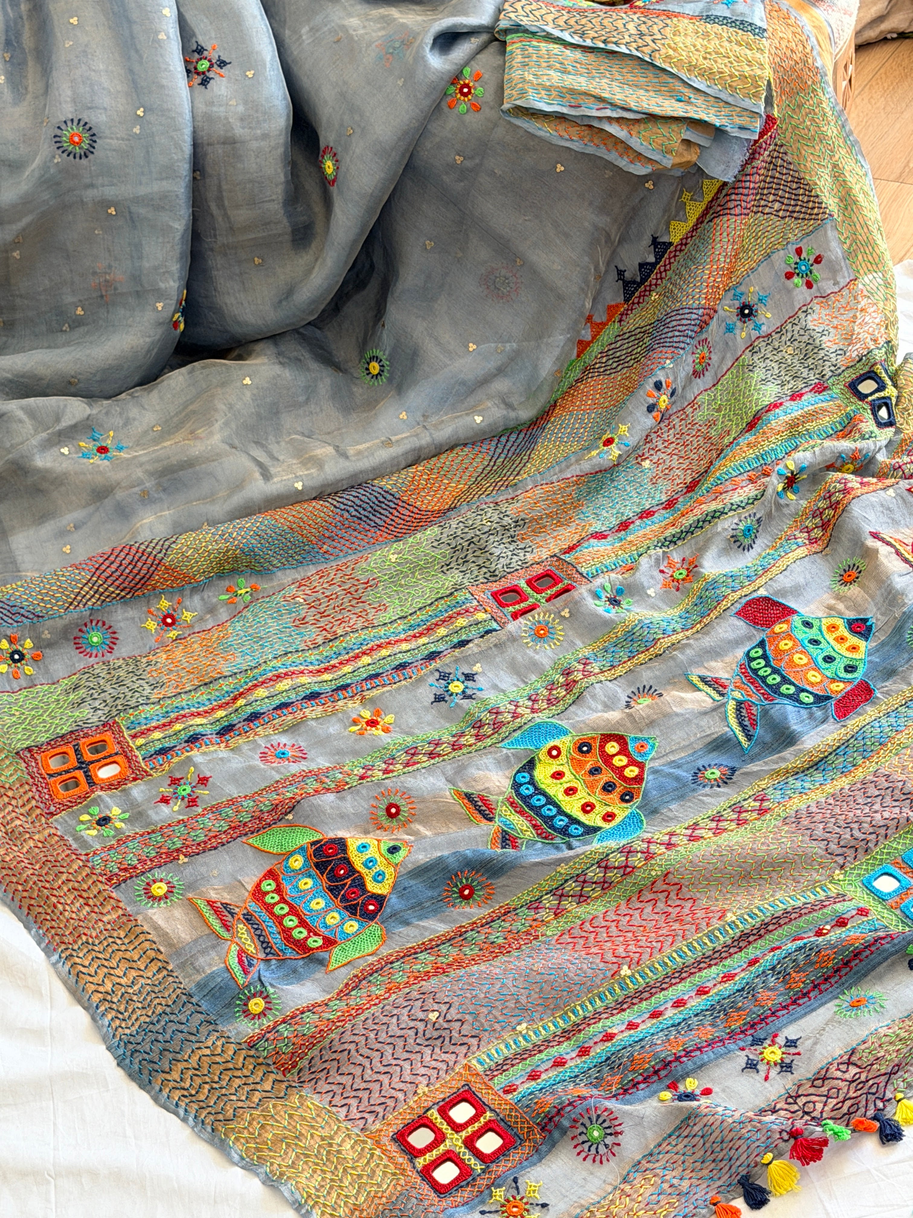 Lambani Hand Embroidered Tissue Silk Saree