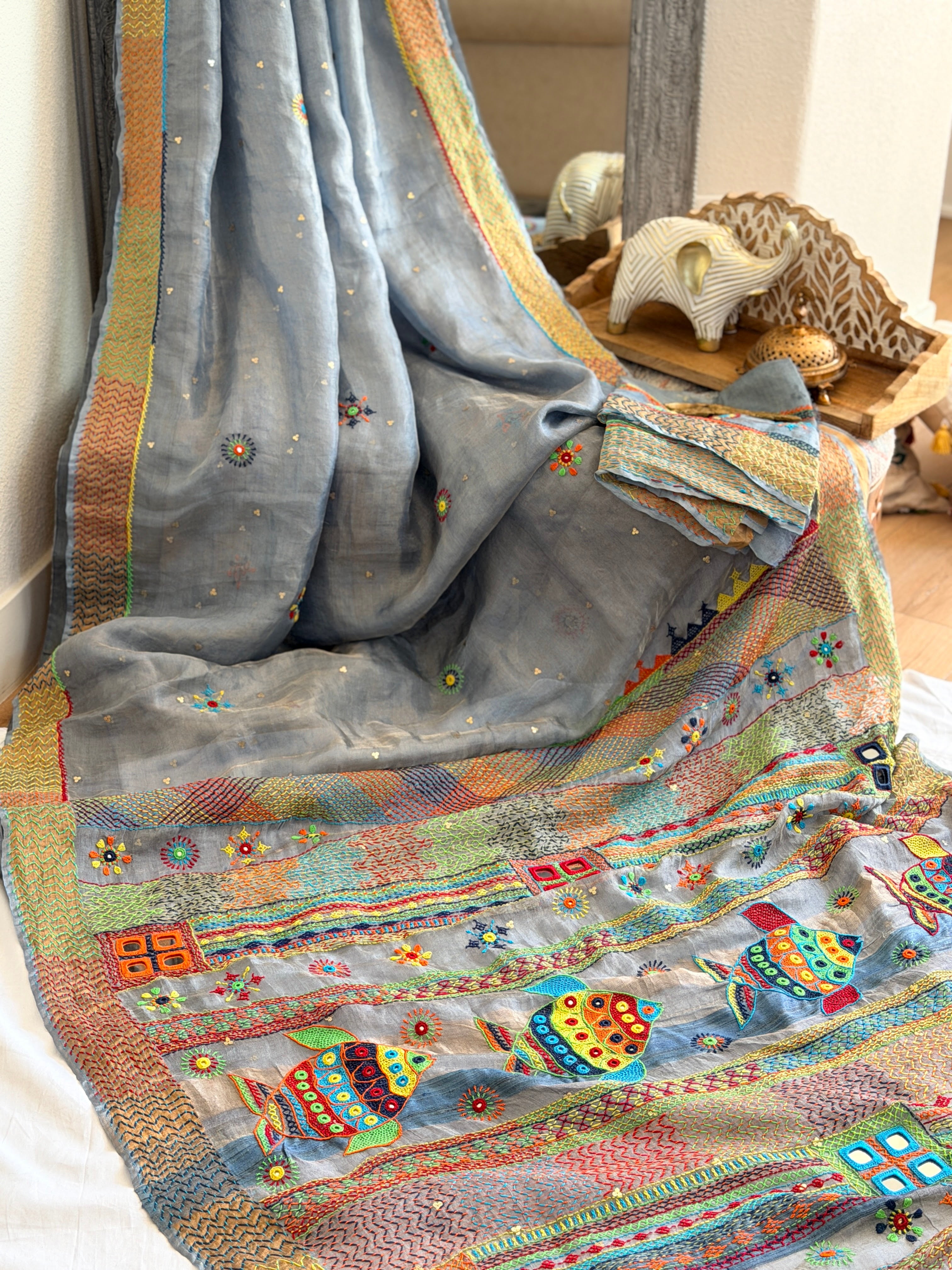 Lambani Hand Embroidered Tissue Silk Saree