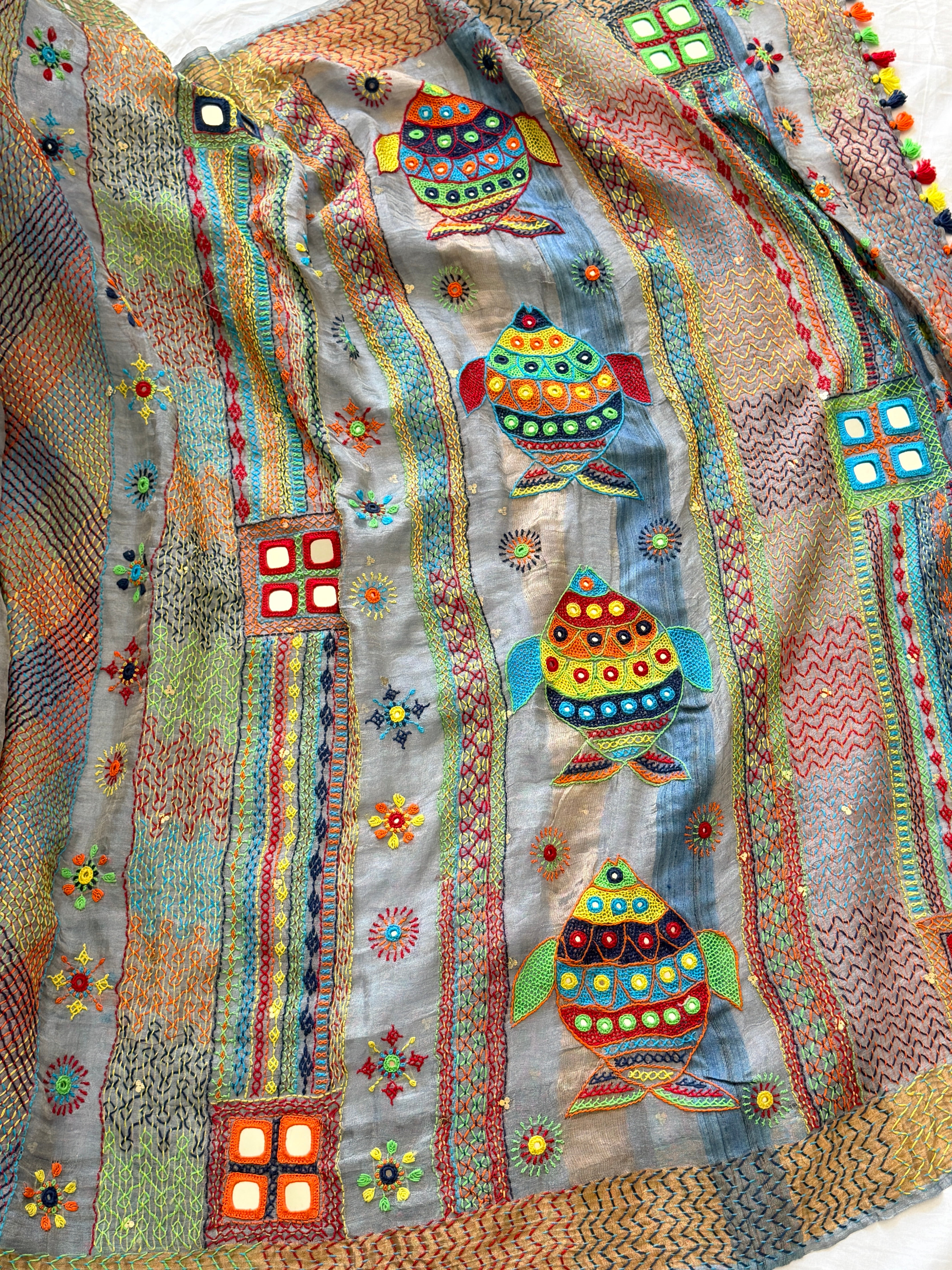 Lambani Hand Embroidered Tissue Silk Saree