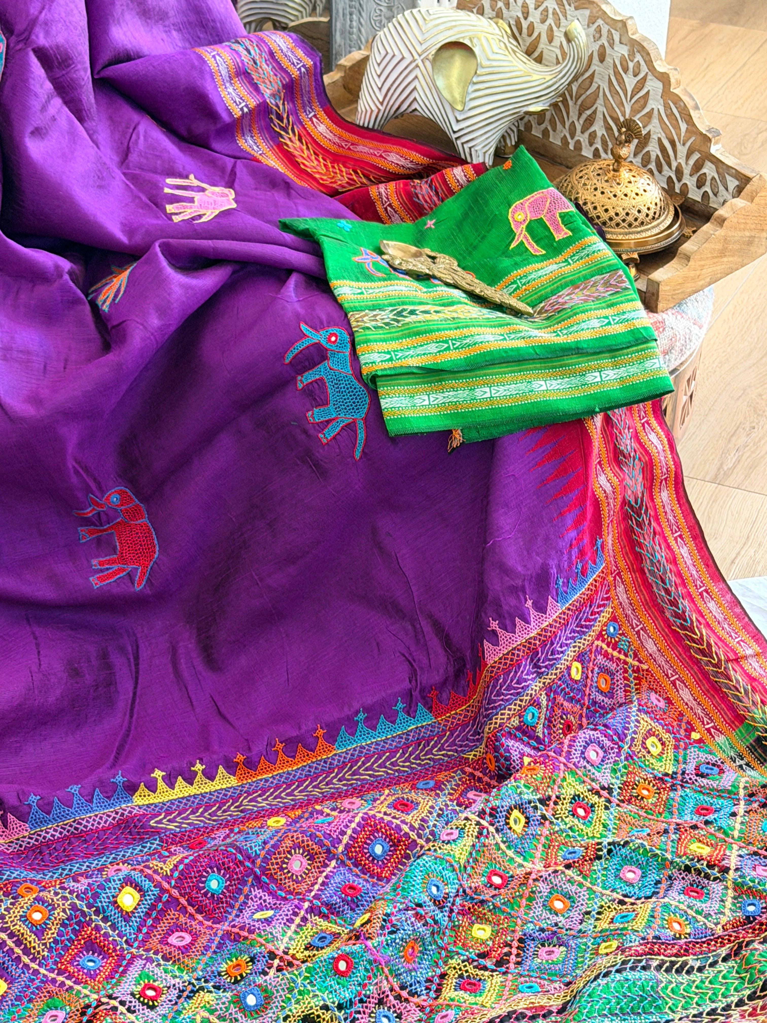 Lambani Hand Embroidered Raw Silk Saree