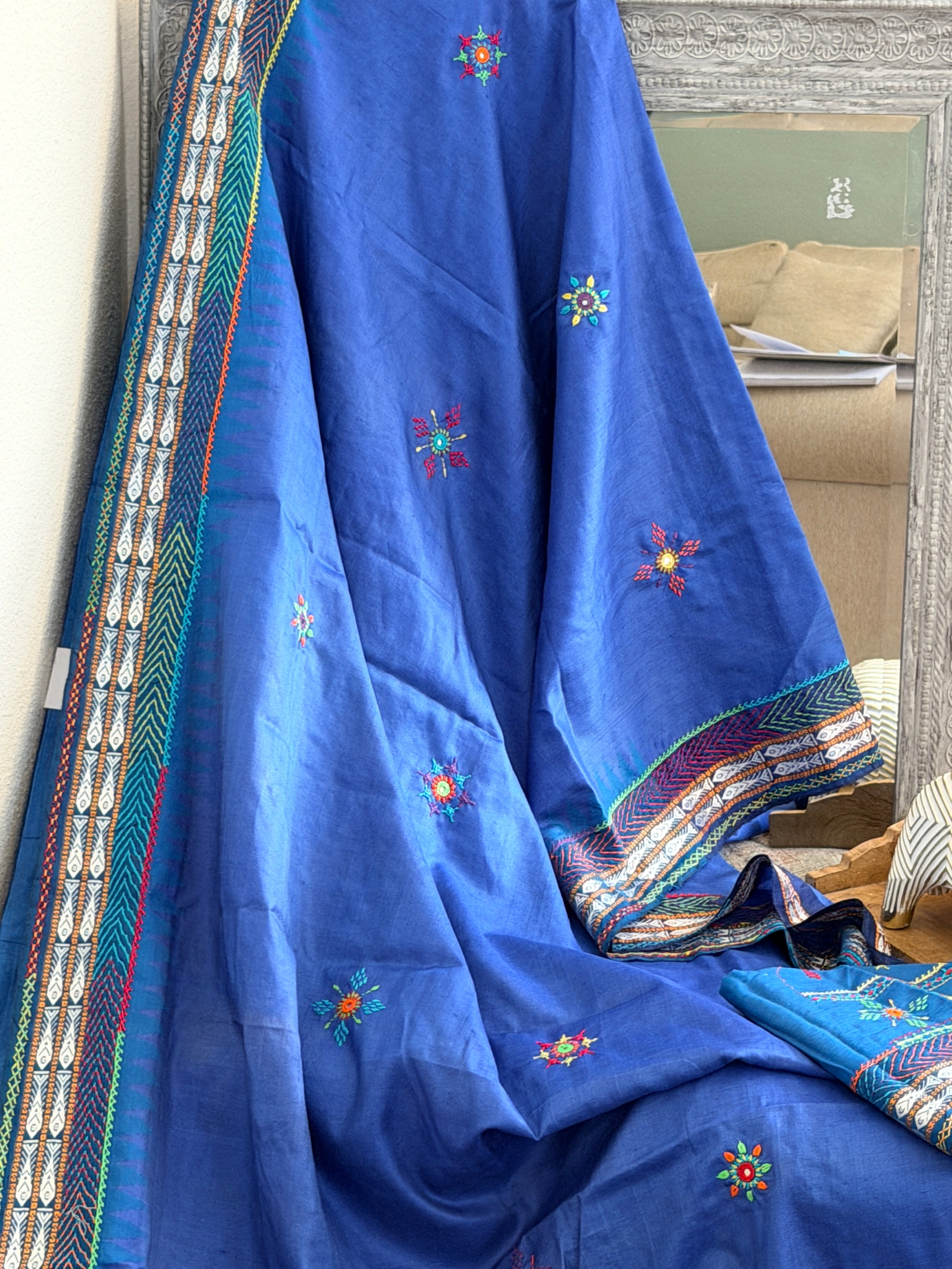 Lambani Hand Embroidered Raw Silk Saree with fish motifs