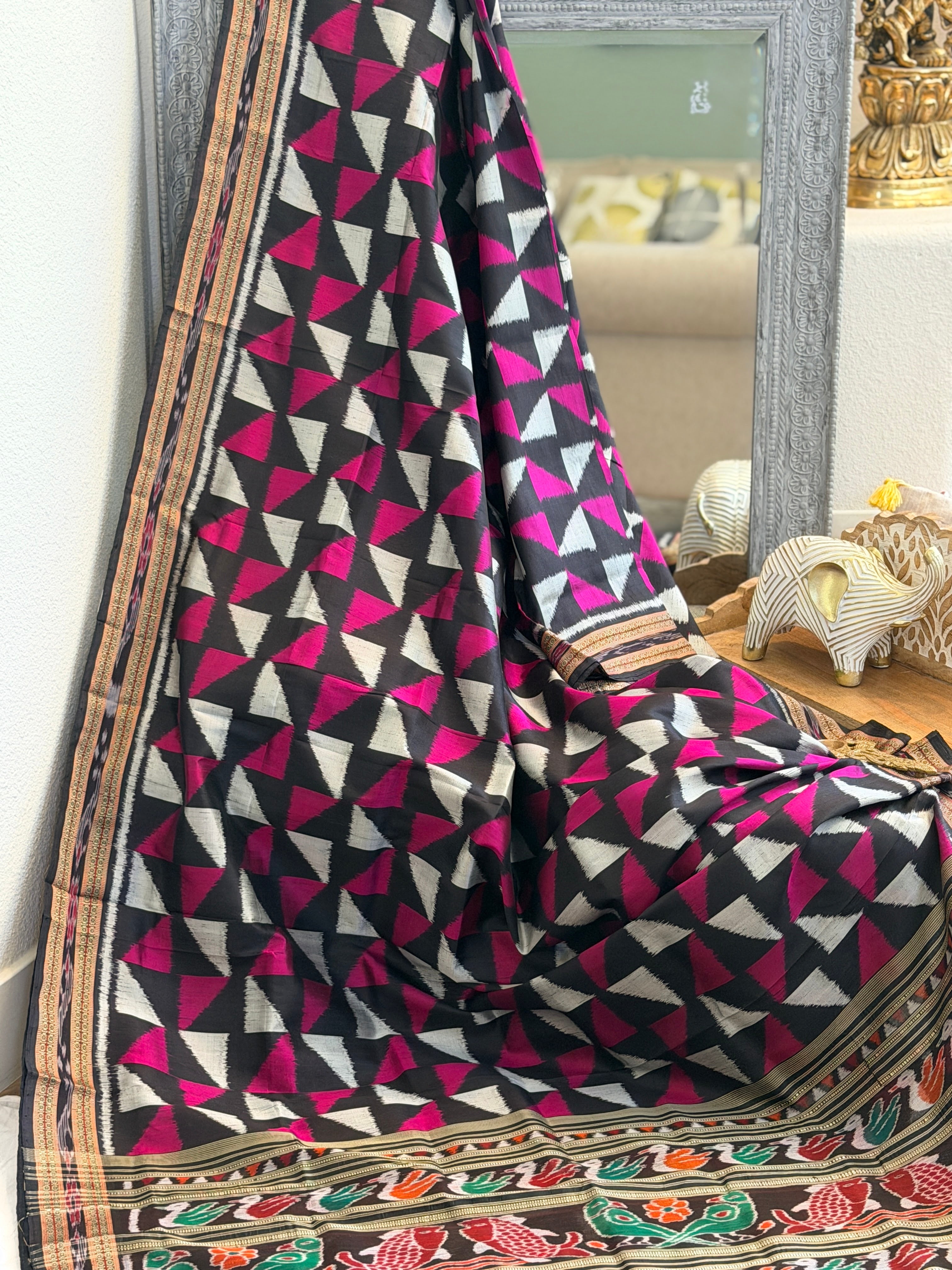 Flag (rani black)design khandua odisha silk saree