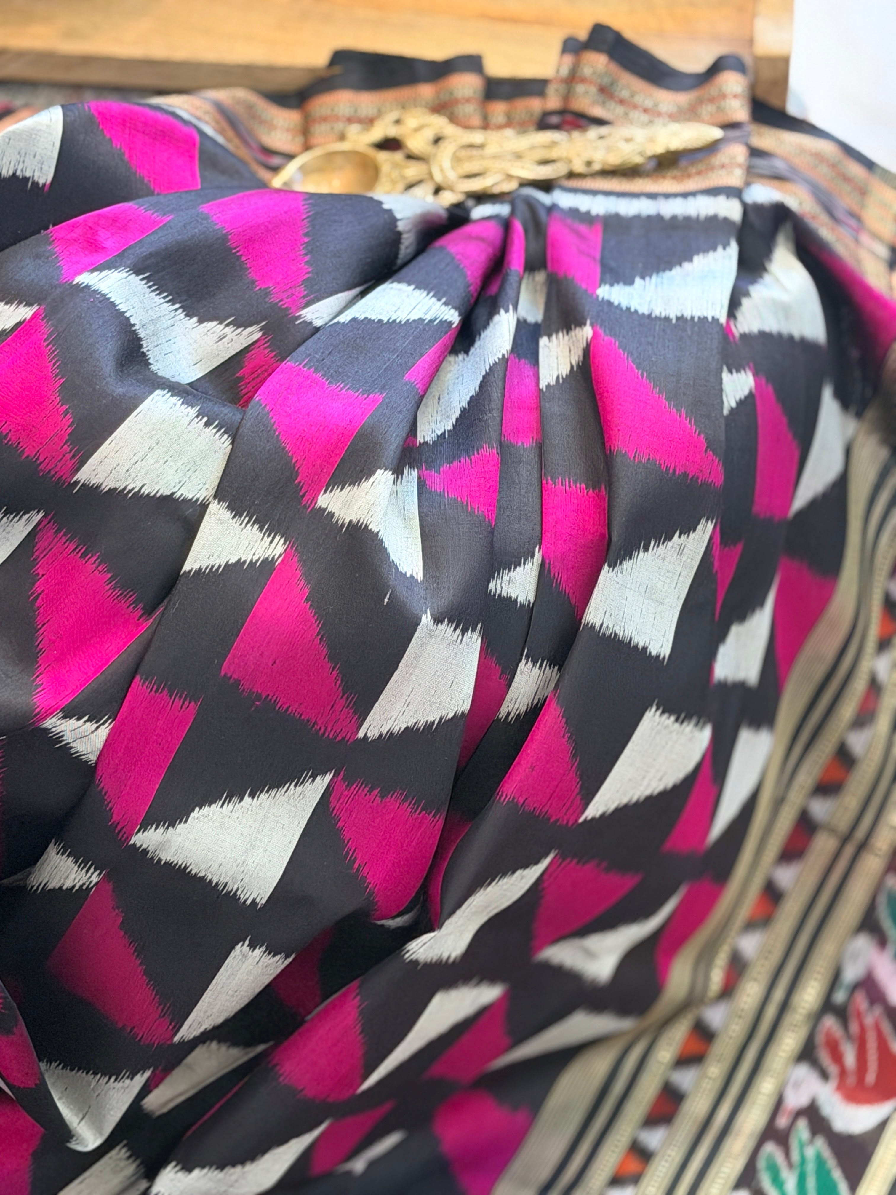 Flag (rani black)design khandua odisha silk saree