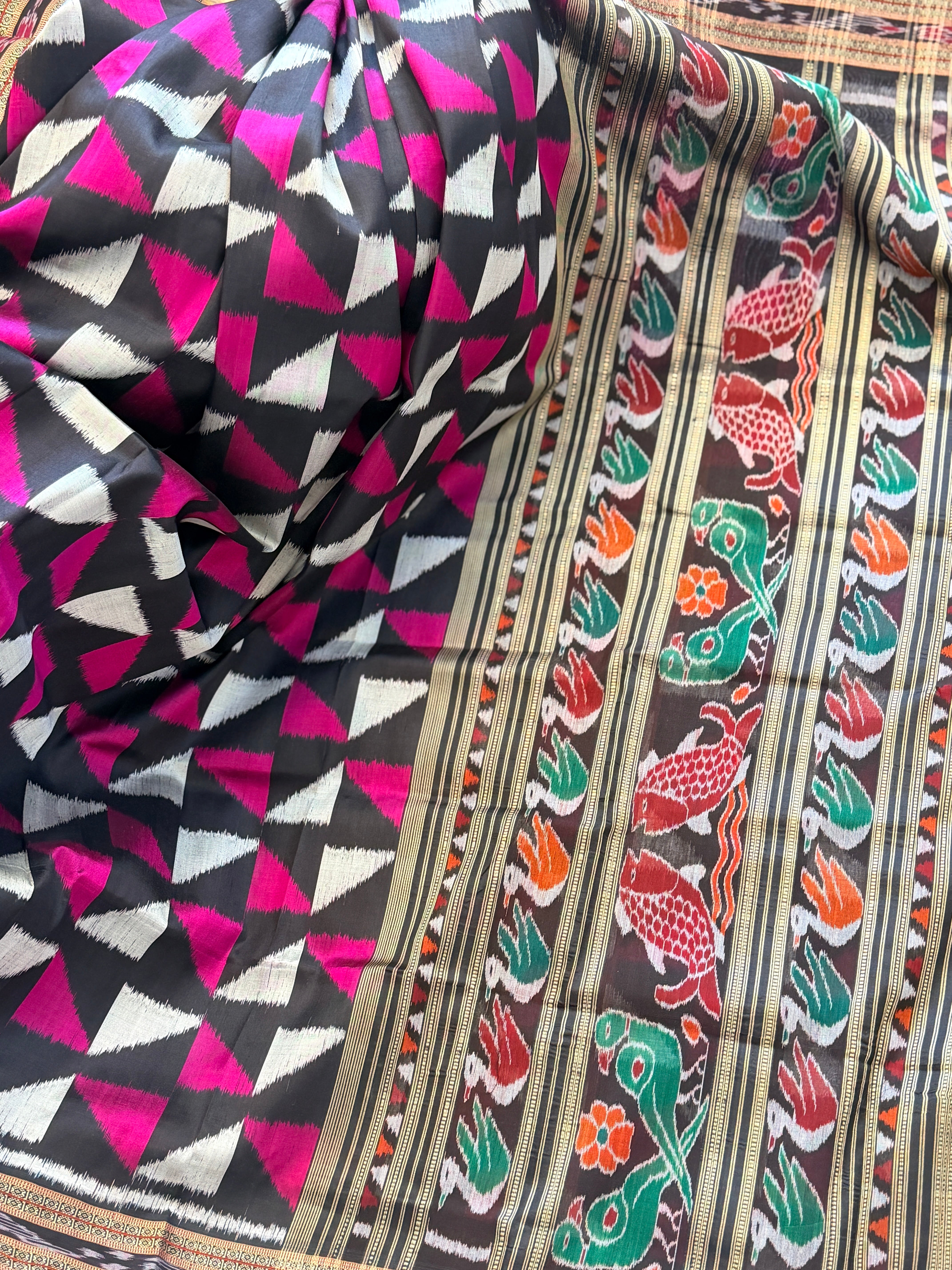 Flag (rani black)design khandua odisha silk saree