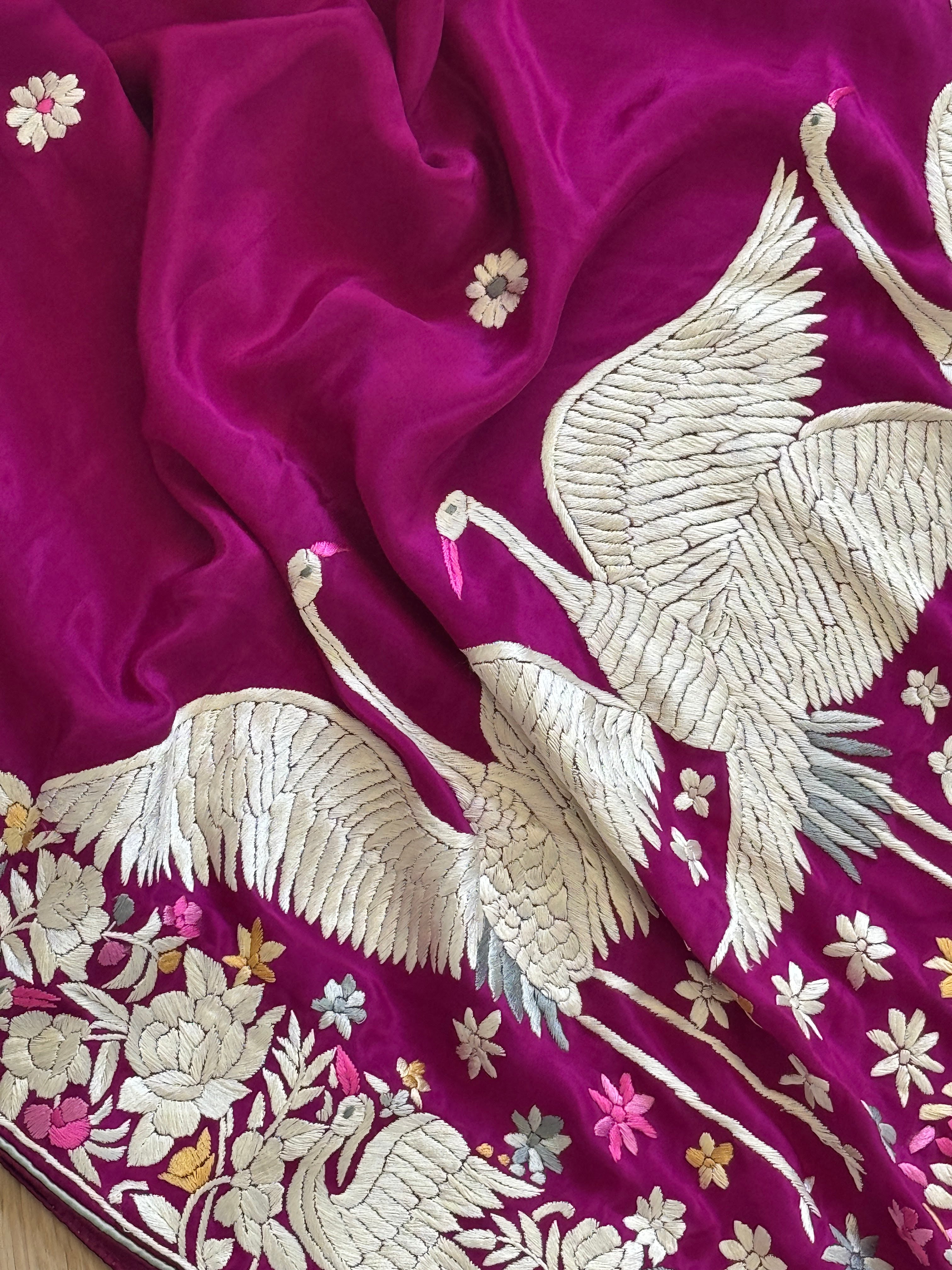 Parsi Gara hand embroidered crepe silk saree
