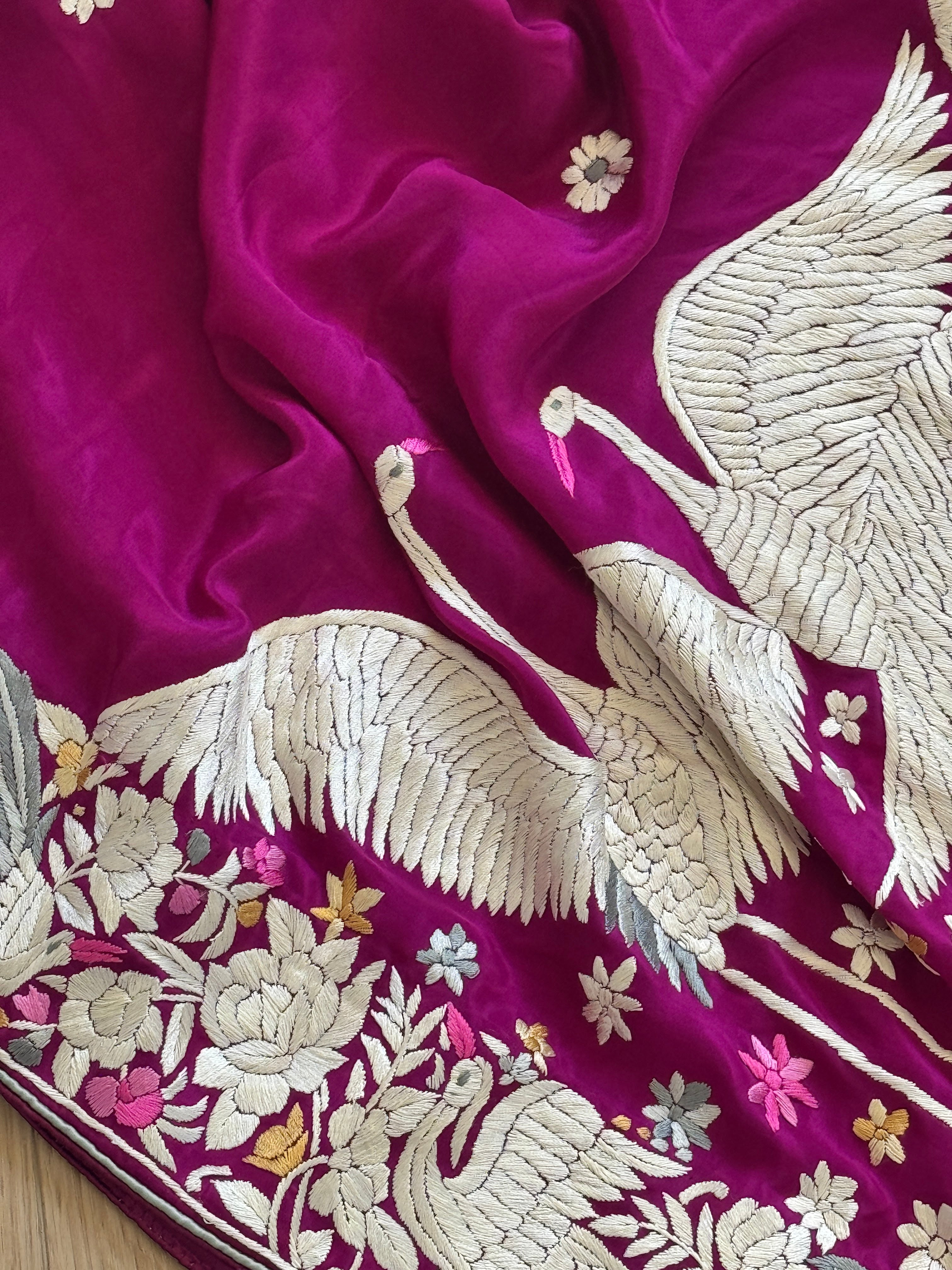 Parsi Gara hand embroidered crepe silk saree