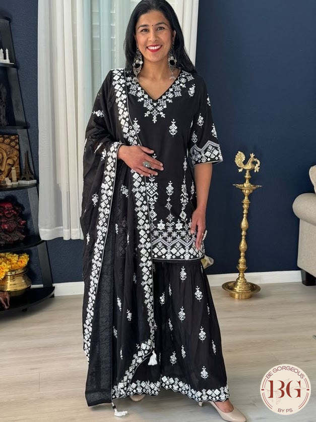 Cotton Garara set with foil mirror work and embroidery