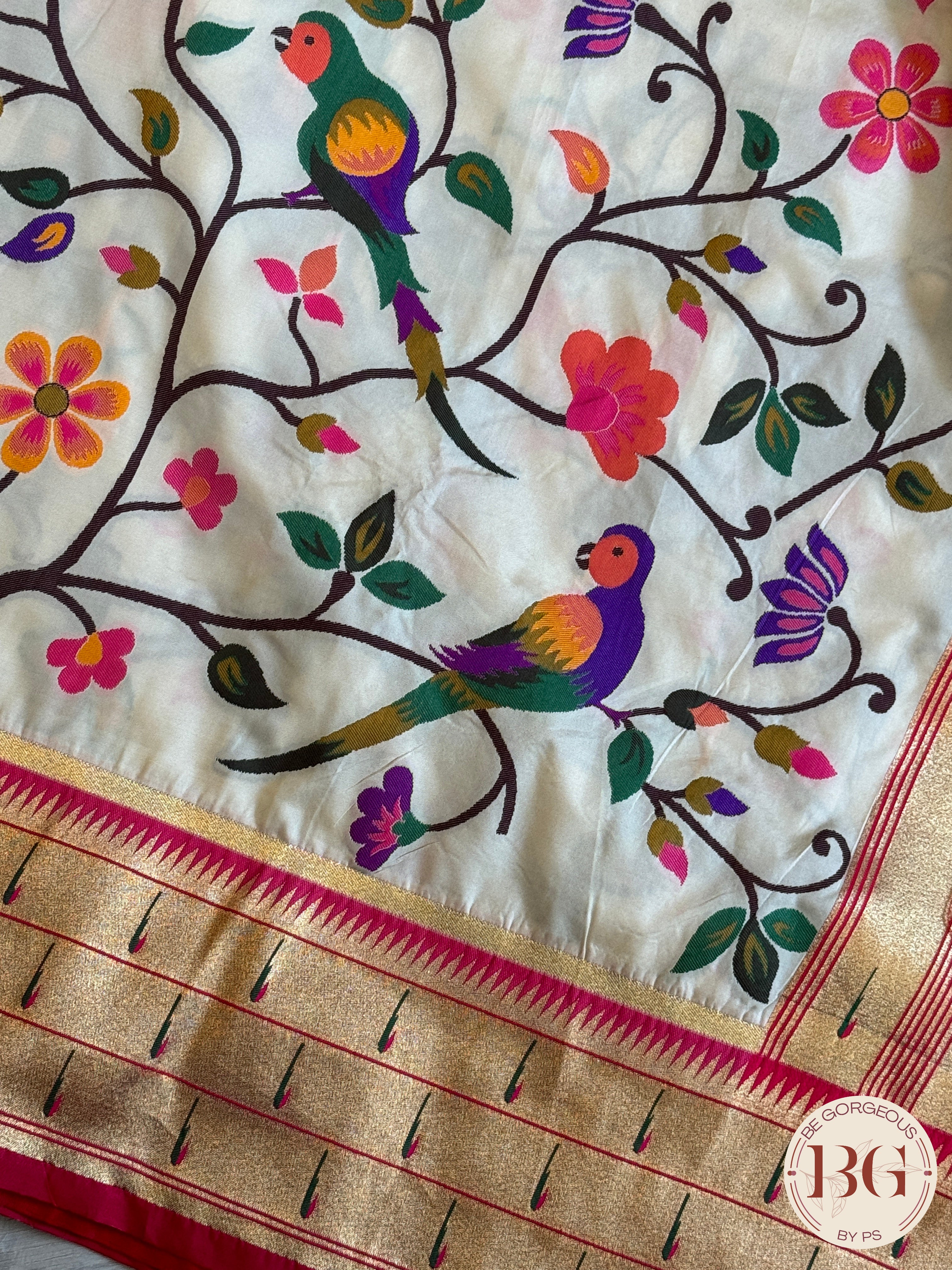 Paithani inspired woven saree on silk - white