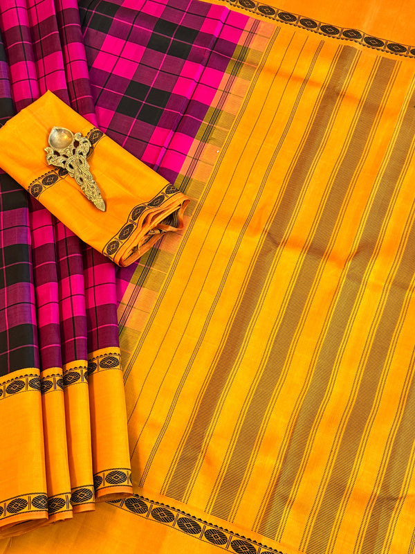 Kanjeevaram Handloom Pure Silk Kattam Saree