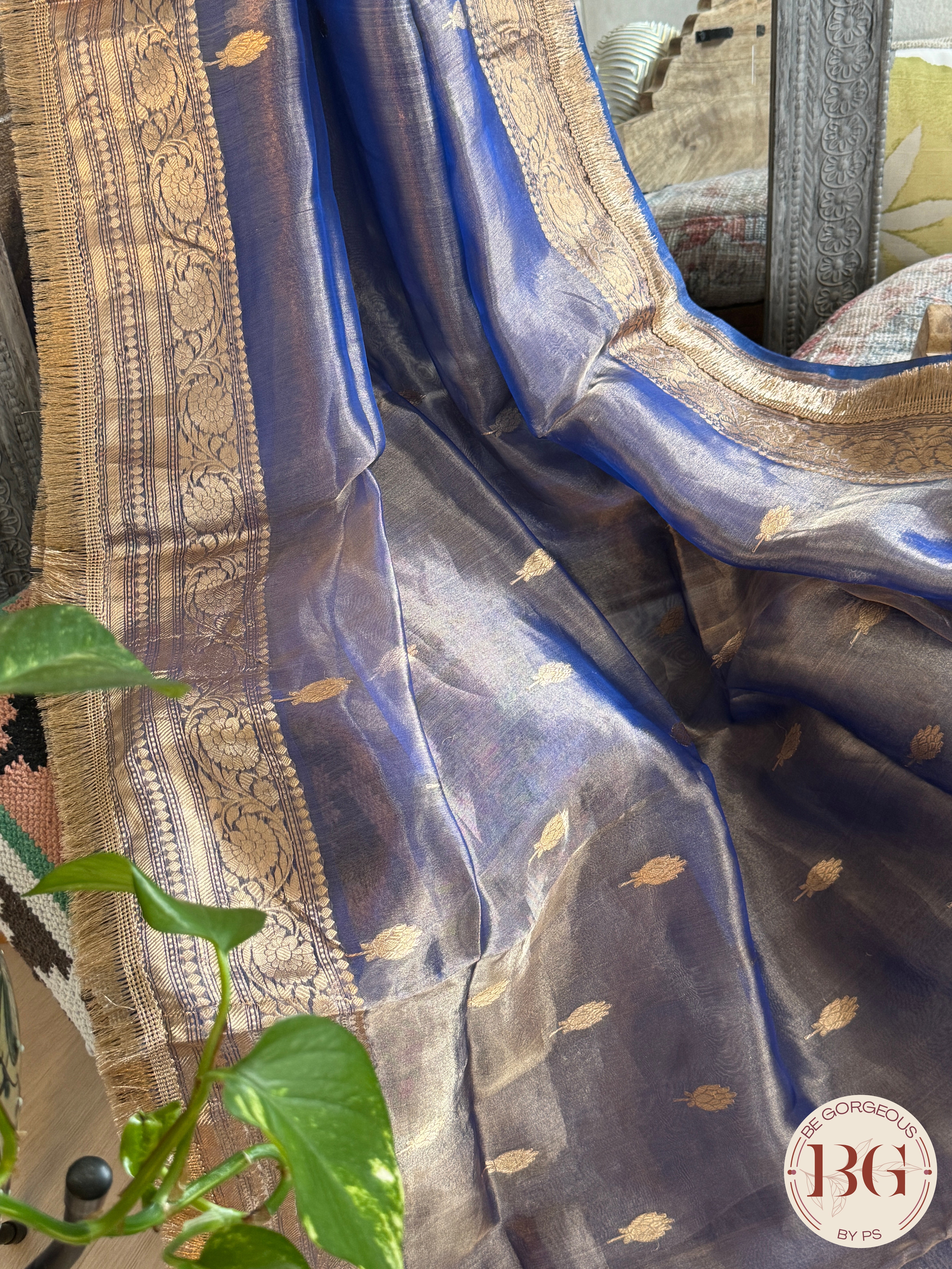 Banarasi Tissue silk mark certified saree with lace - Blue