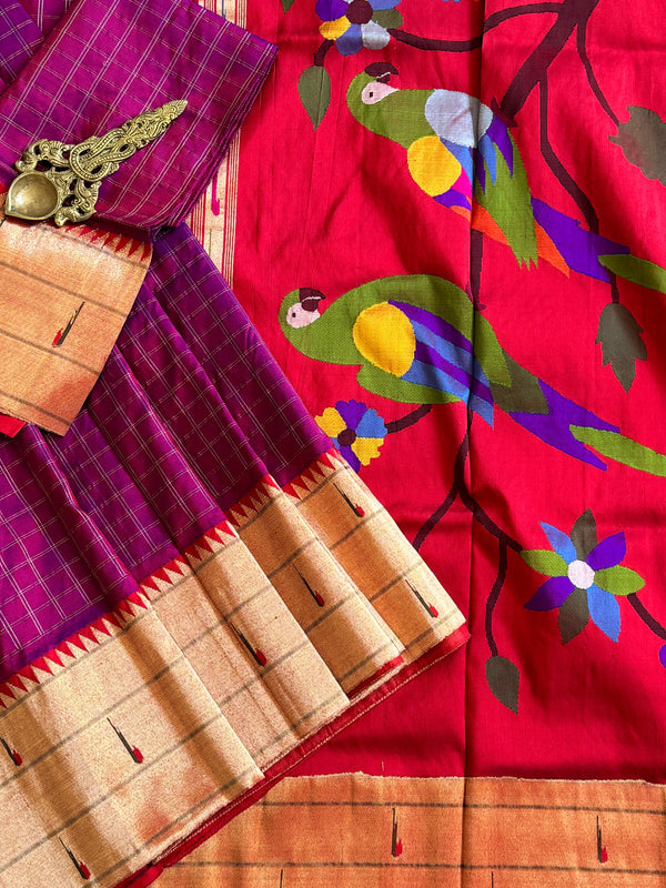 Paithani Pure silk handloom triple muniya saree