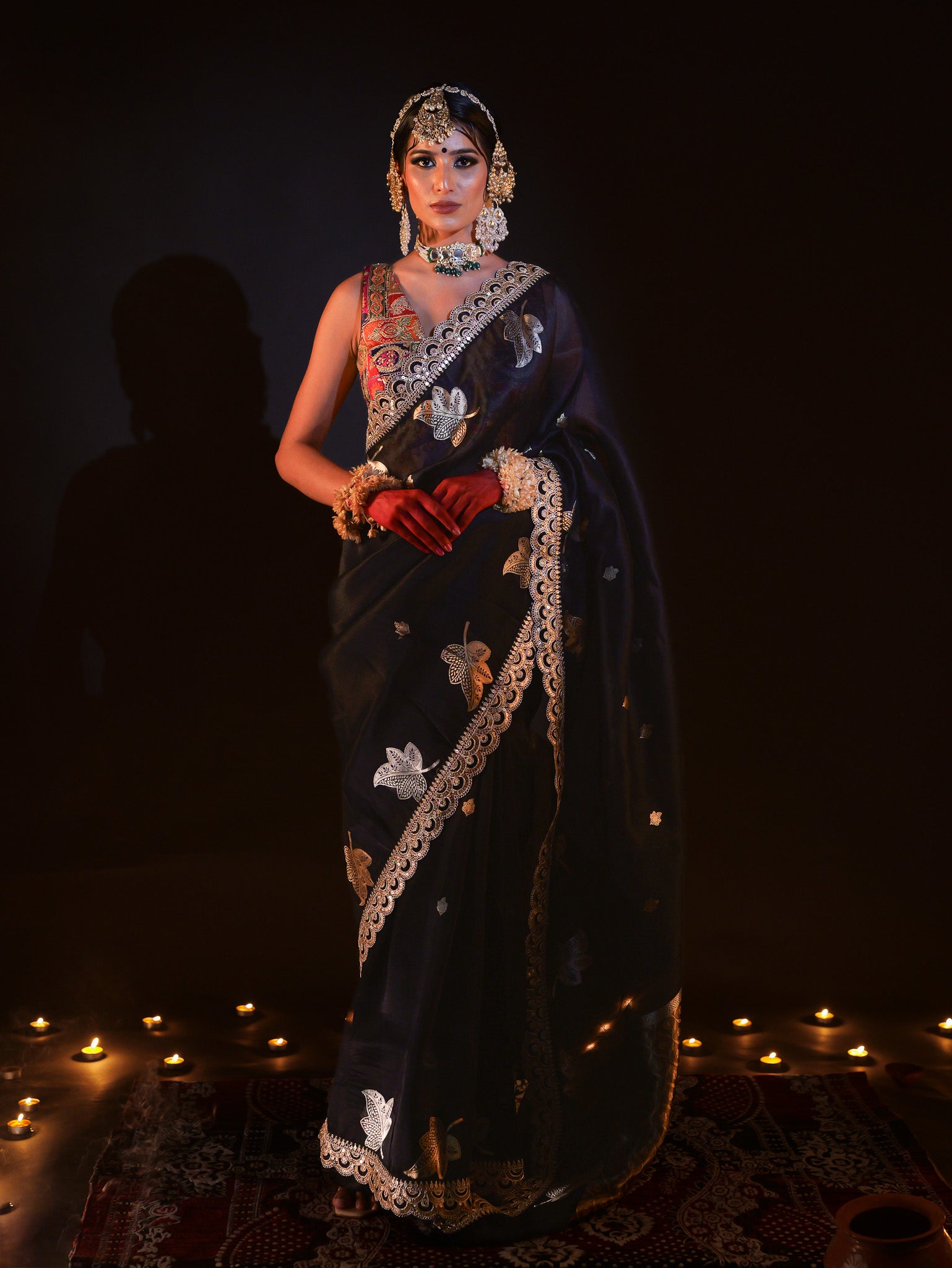 Banarasi Handloom Kora Organza Silk Saree - Silk mark certfied - Black