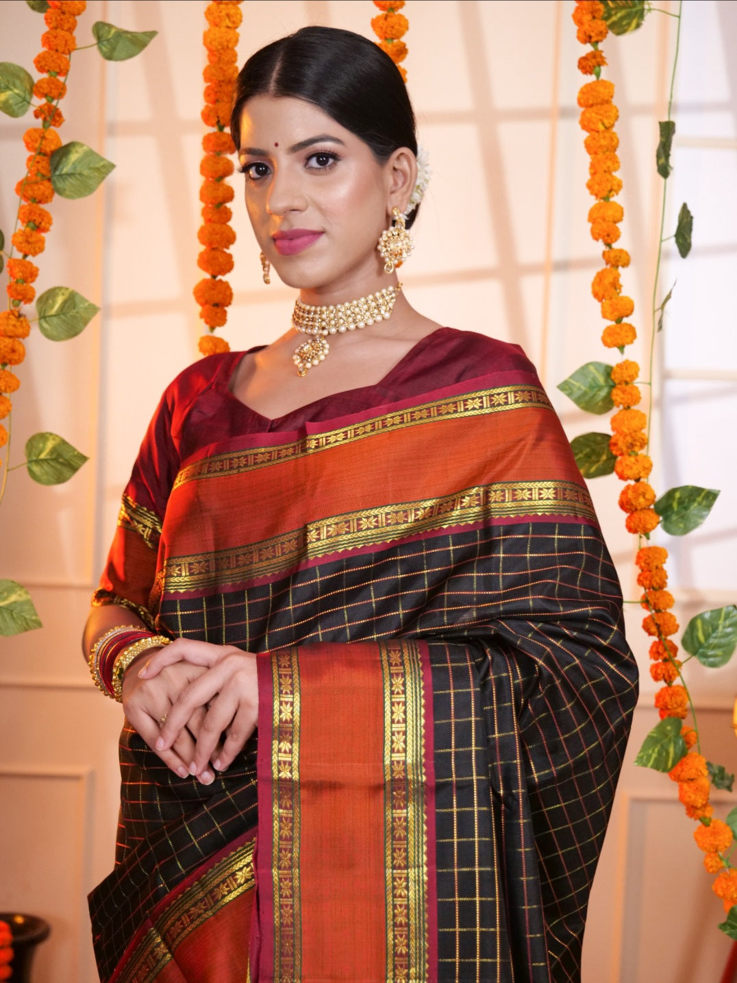 Pure Kanjeevaram Silk saree color - black
