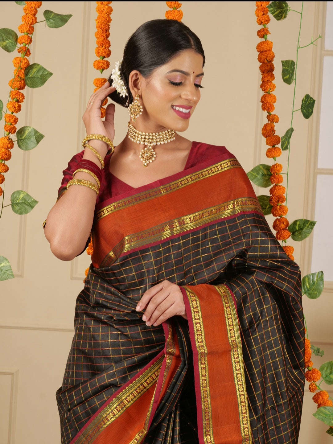 Pure Kanjeevaram Silk saree color - black