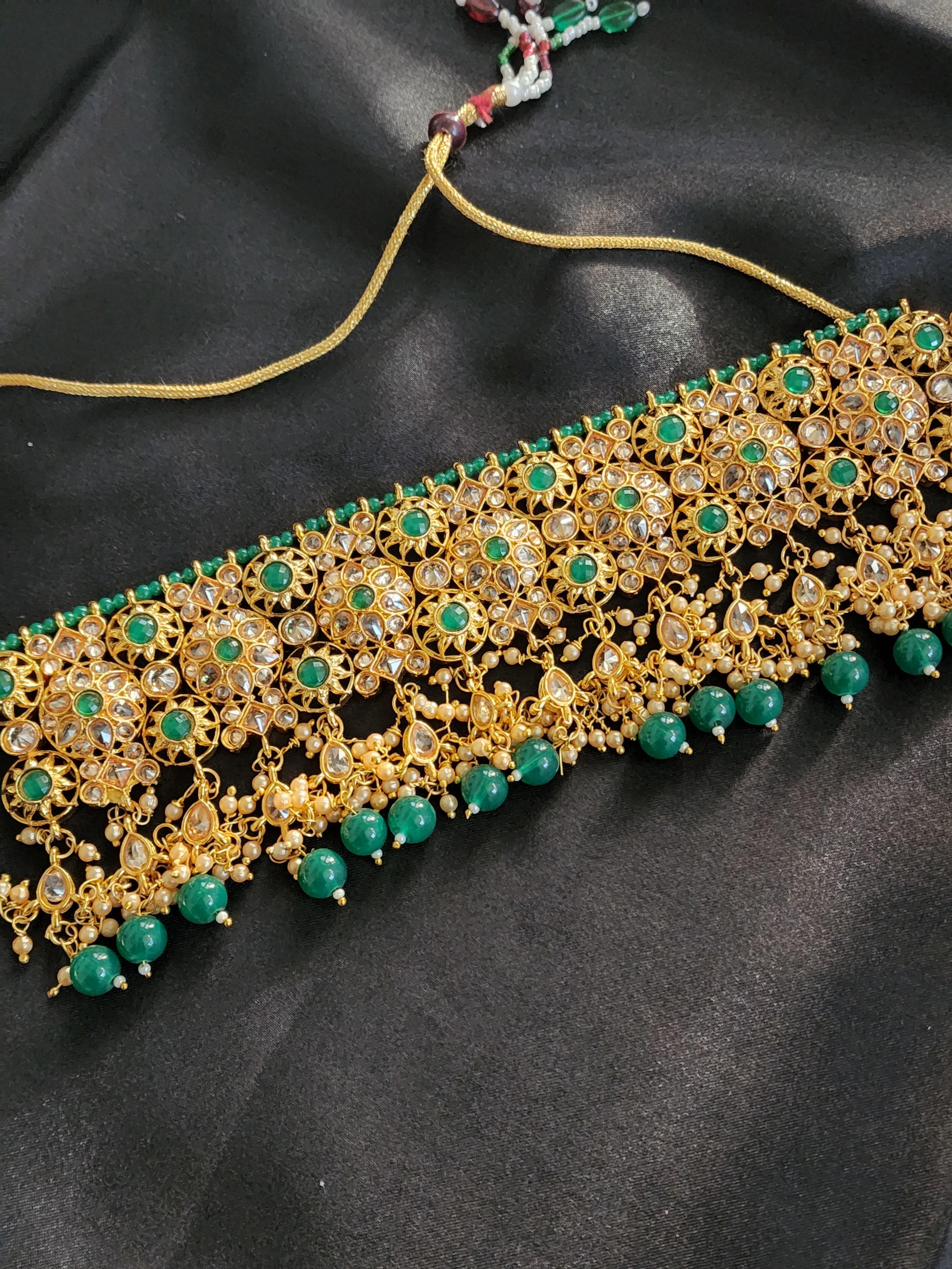 Kundan Choker Necklace Set with maangtika Green