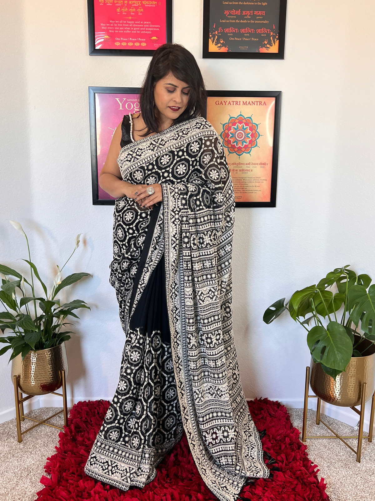 Chikankari with sequin Black Geometrical