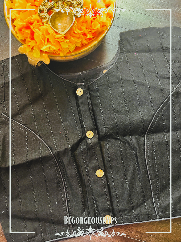 Hakoba Cotton Sleeves blouse color - black