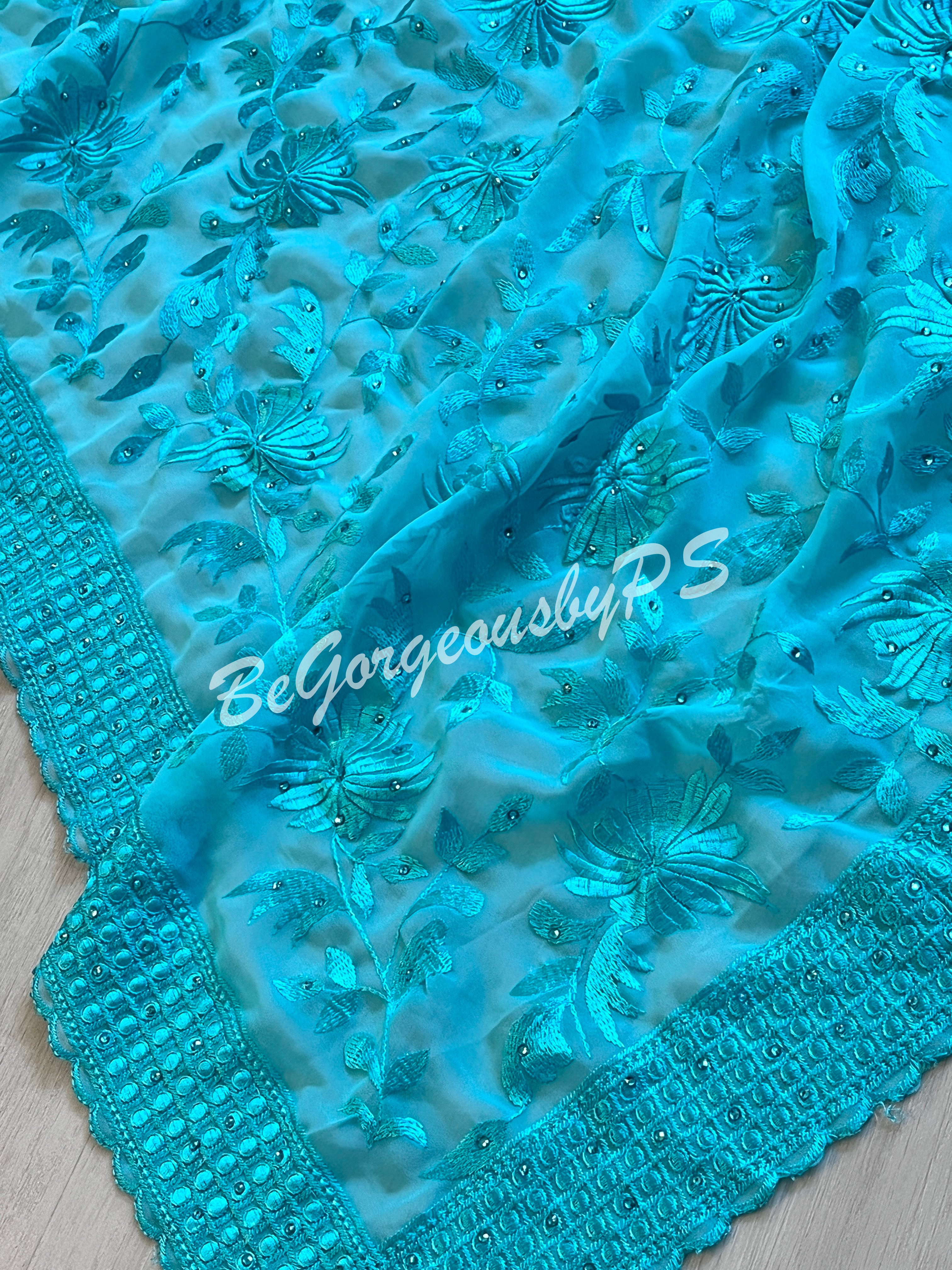 EMBROIDERY GEORGETTE Blue Saree