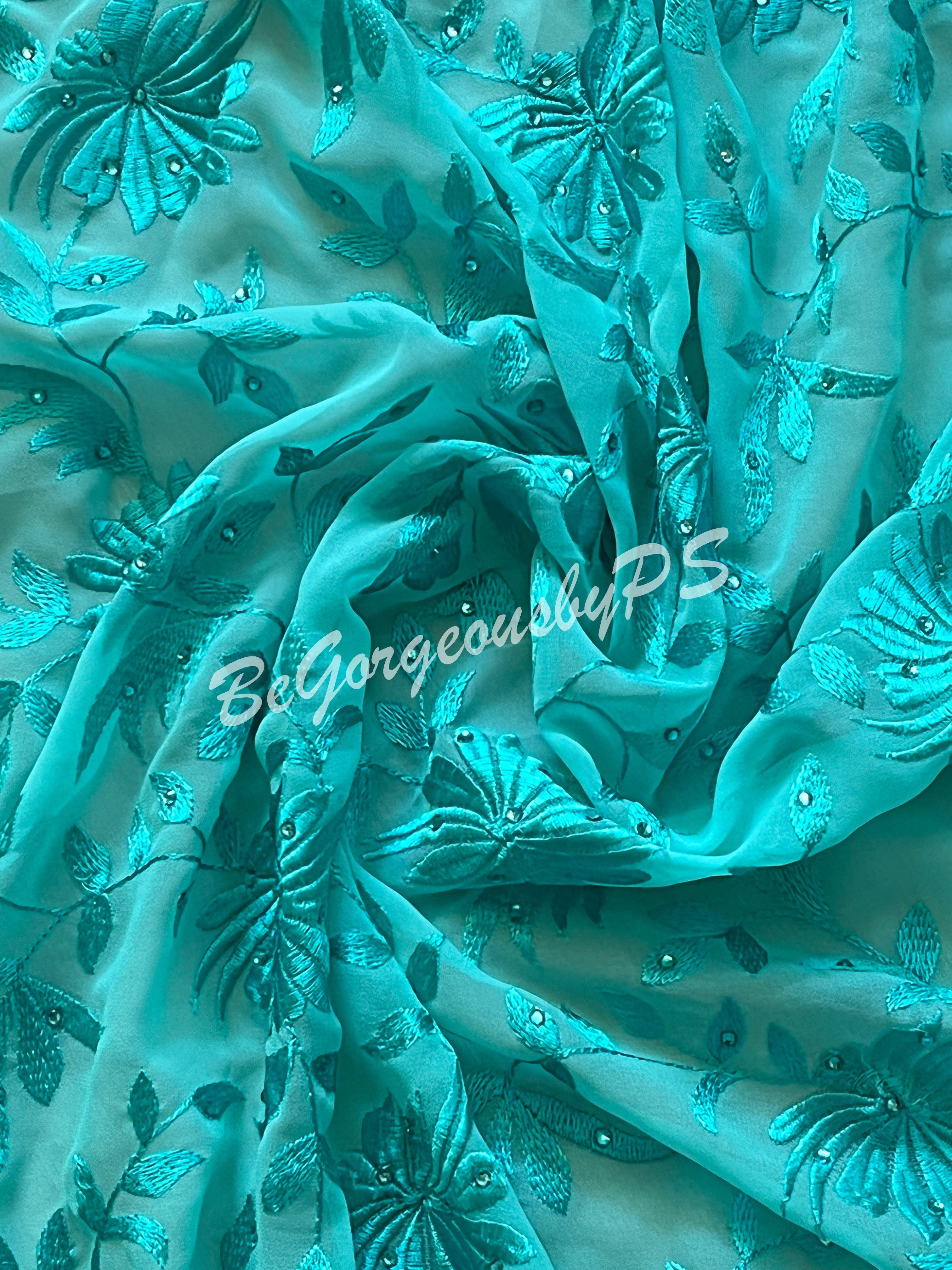 EMBROIDERY GEORGETTE Blue Saree