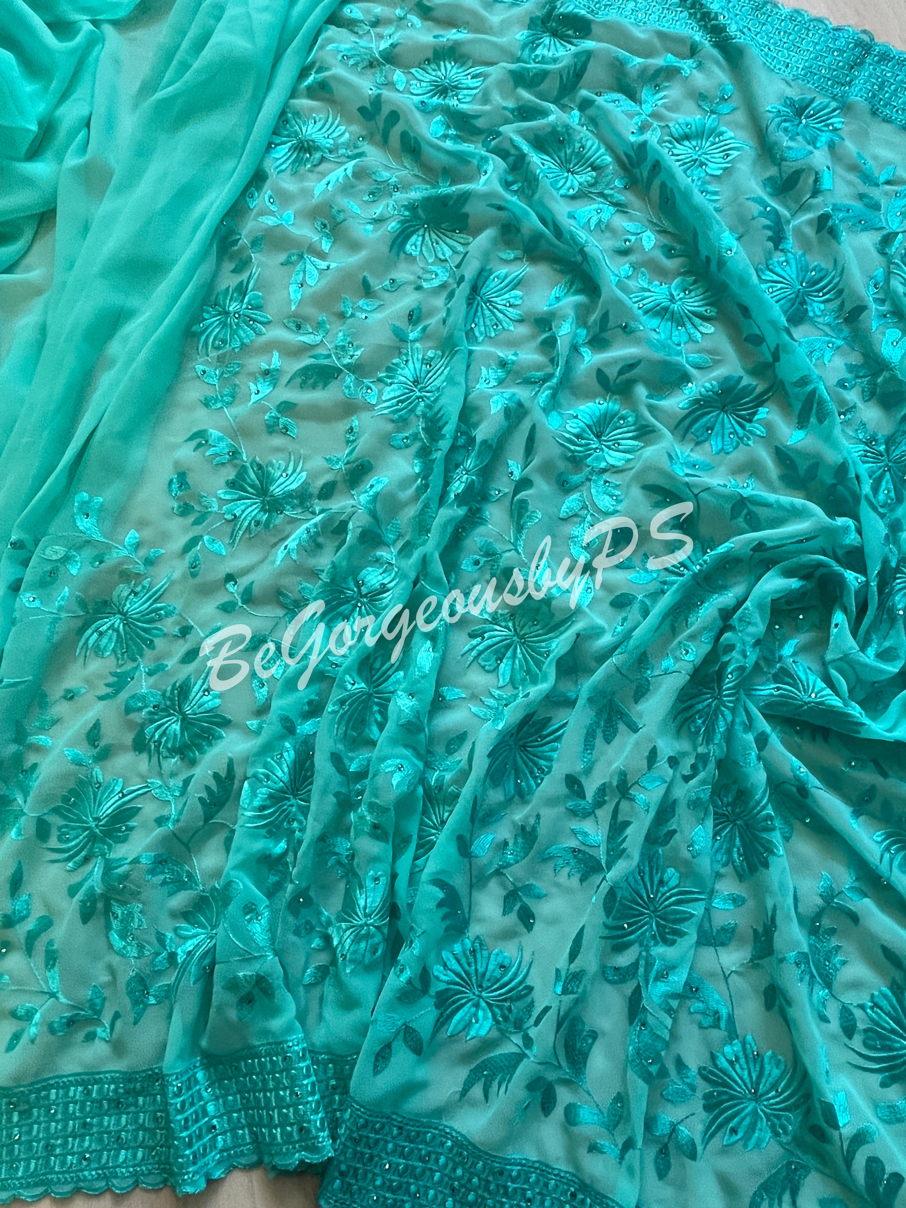 EMBROIDERY GEORGETTE Blue Saree