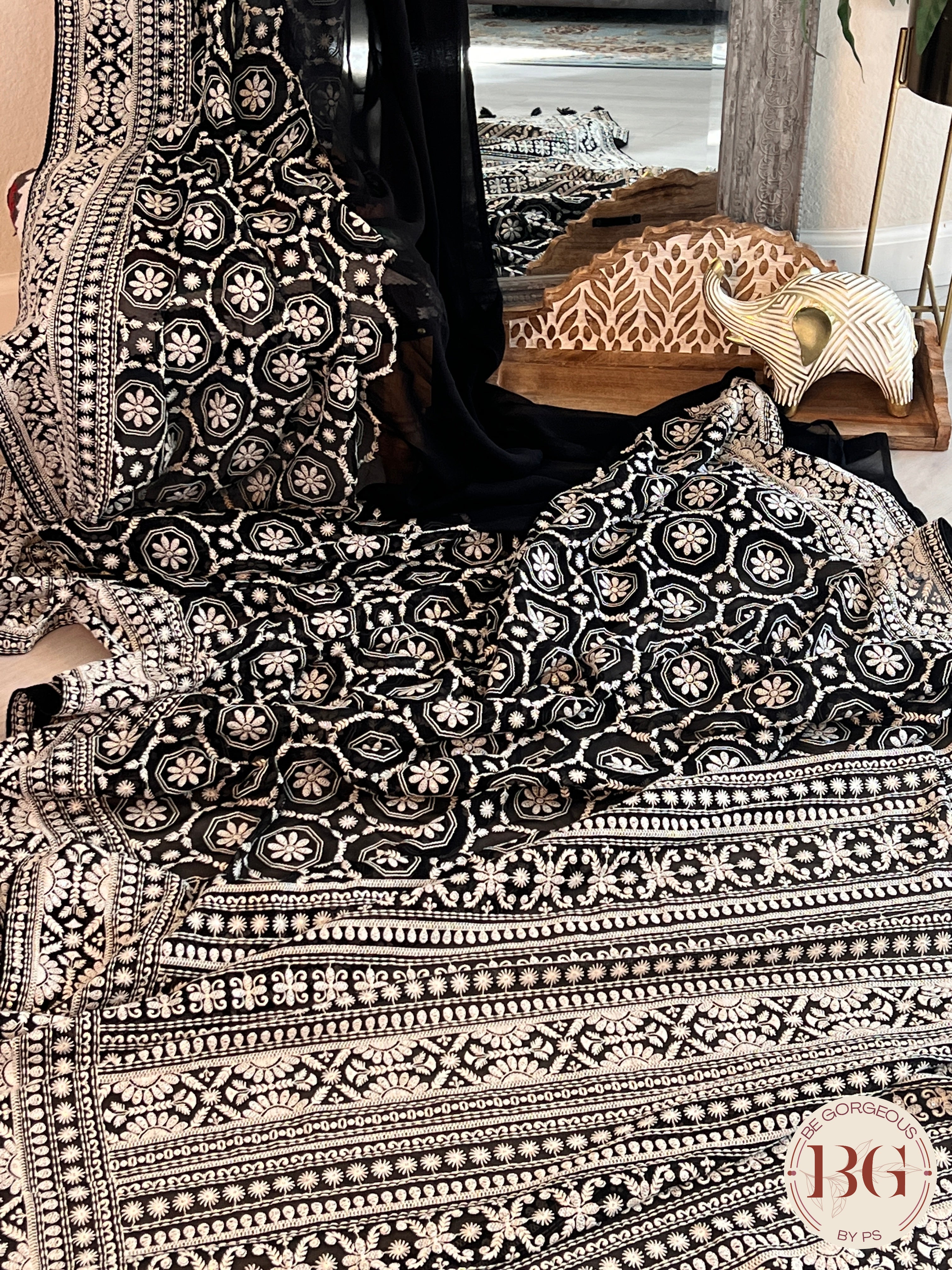 Chikankari with sequin Black Geometrical