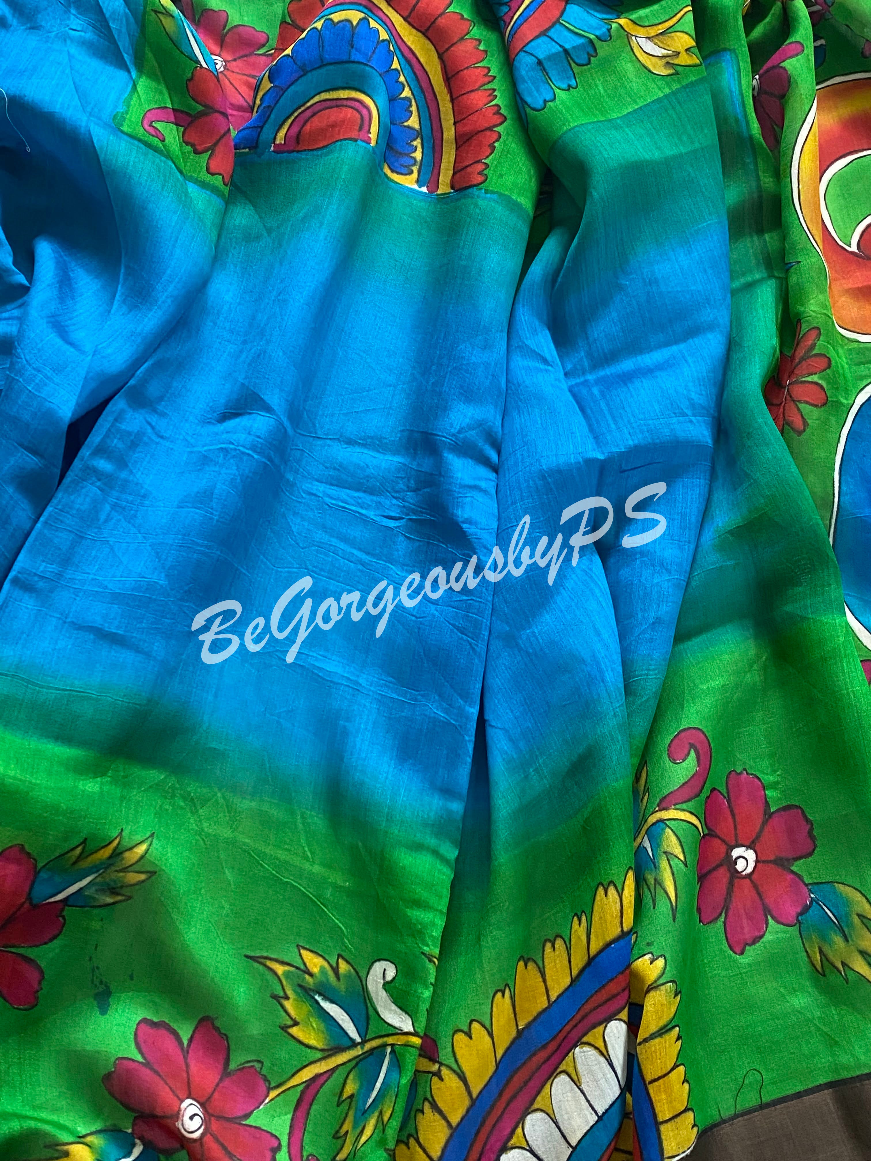 Tussar hand painted kalamkari saree