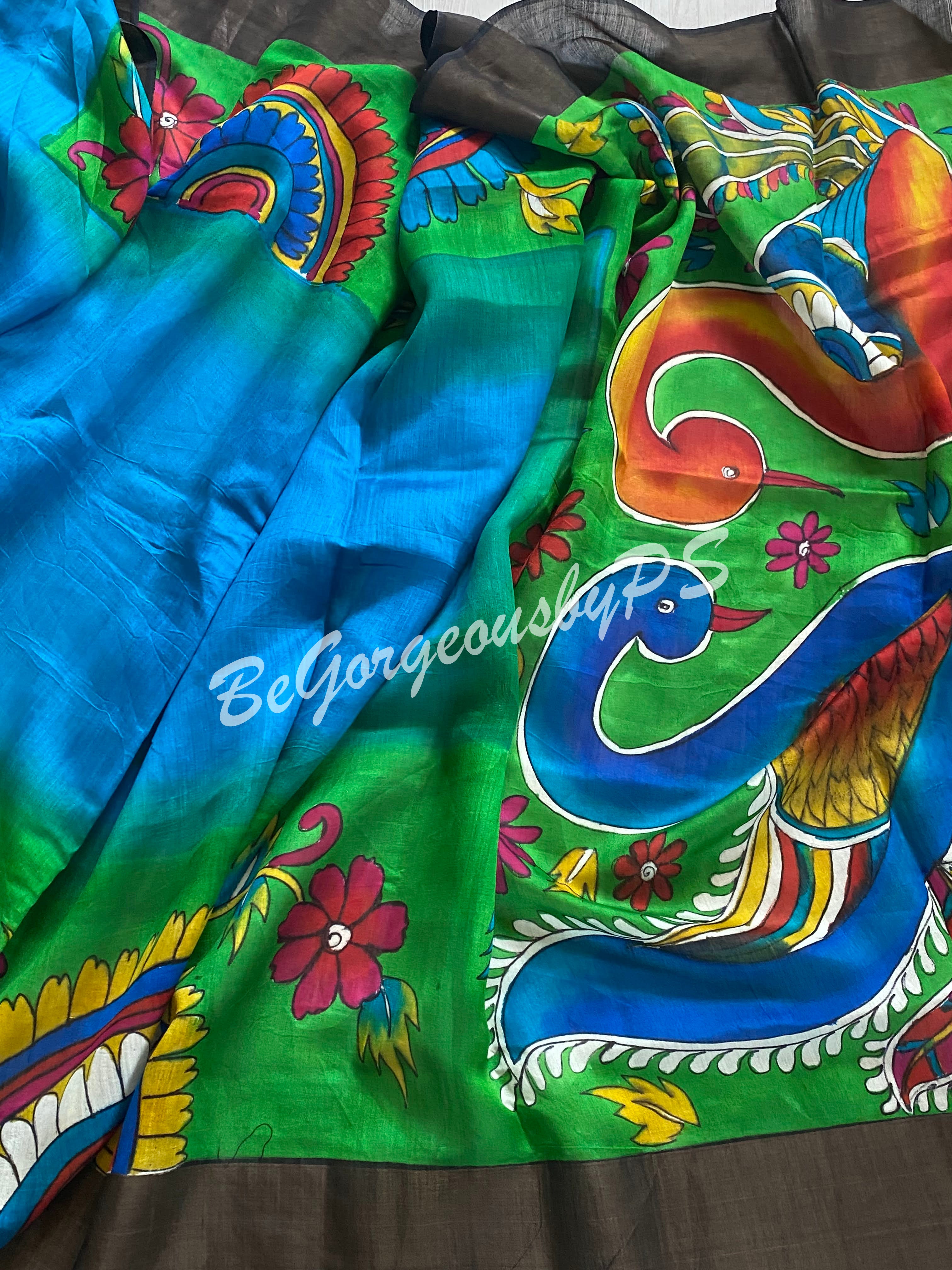 Tussar hand painted kalamkari saree