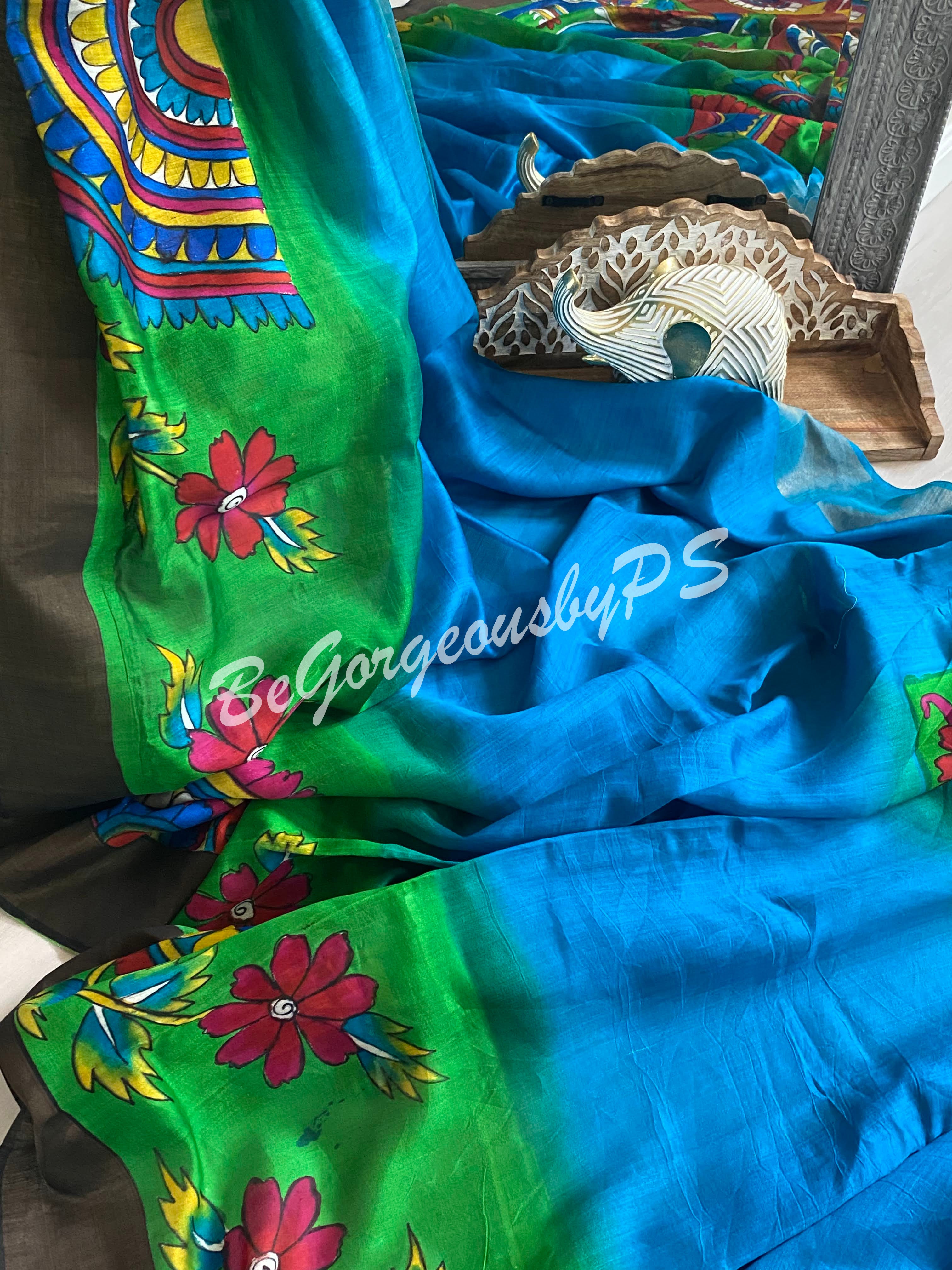 Tussar hand painted kalamkari saree