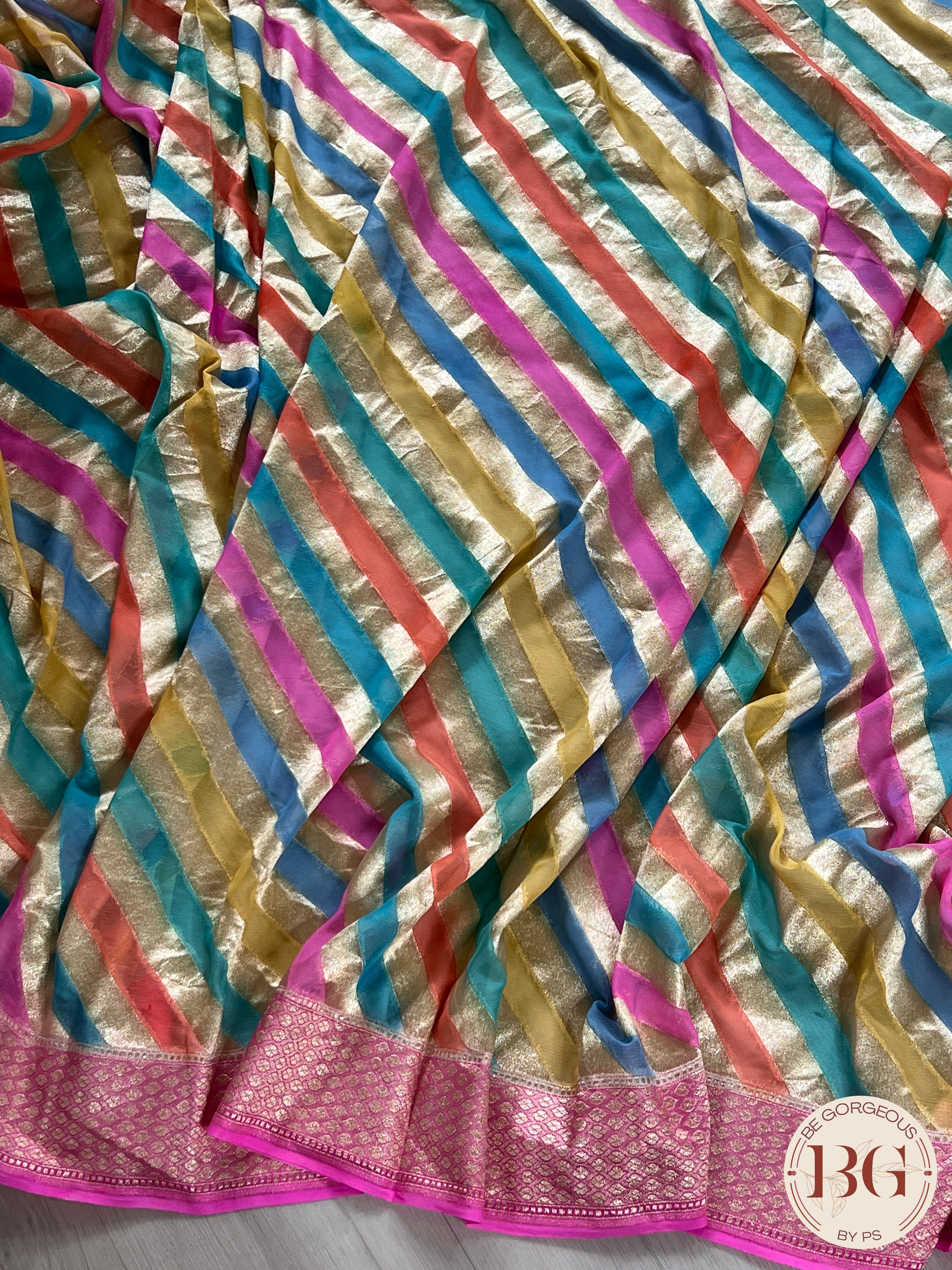Banarasi Khaddi georgette silk Water zari weaved saree with handbrush dyeing, silkmark certified - Multicolor