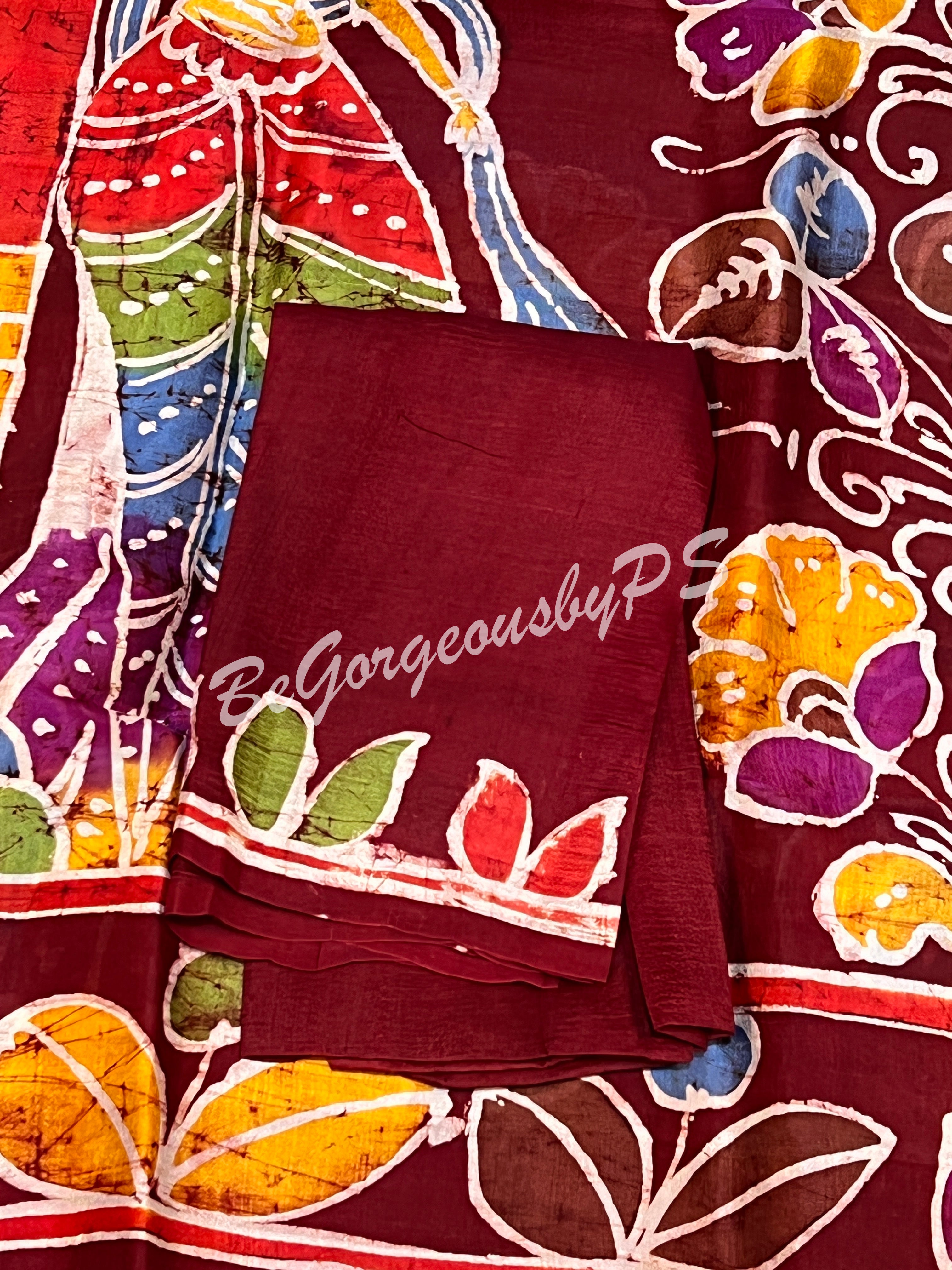 MURSHIDABAD BATIK PRINTED RED FIGURES SAREE