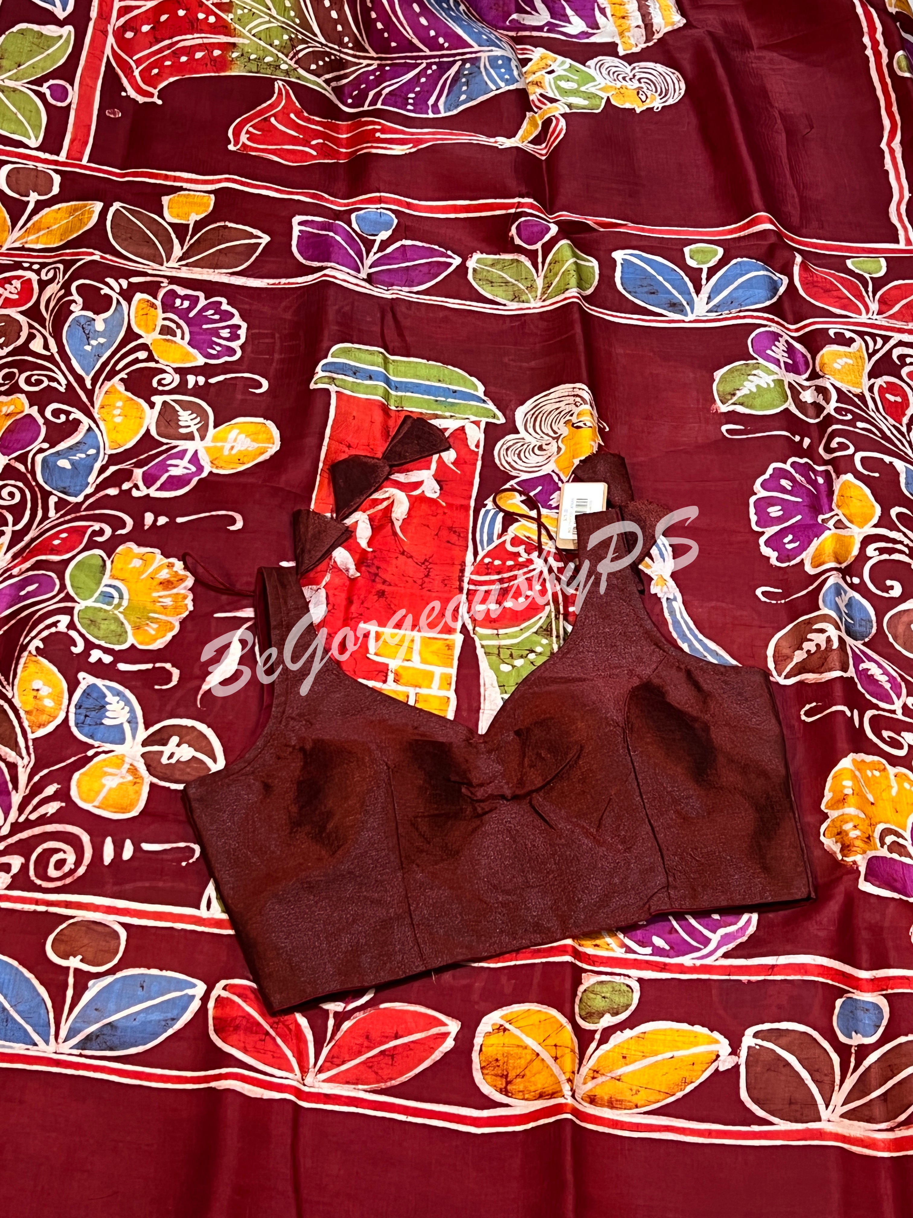 MURSHIDABAD BATIK PRINTED RED FIGURES SAREE