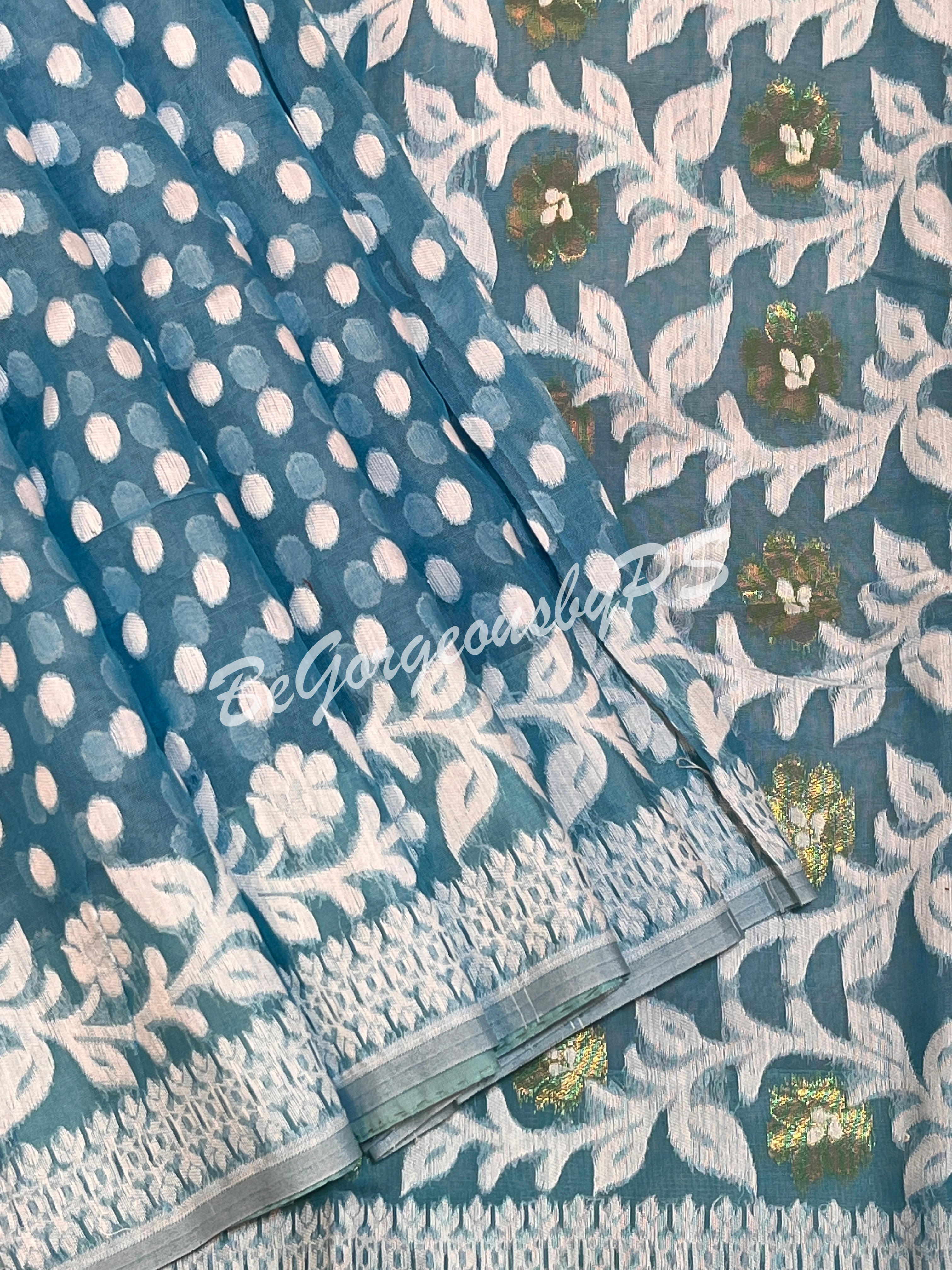 JAMDANI MUSLIN BU/BLUE GREY SAREE