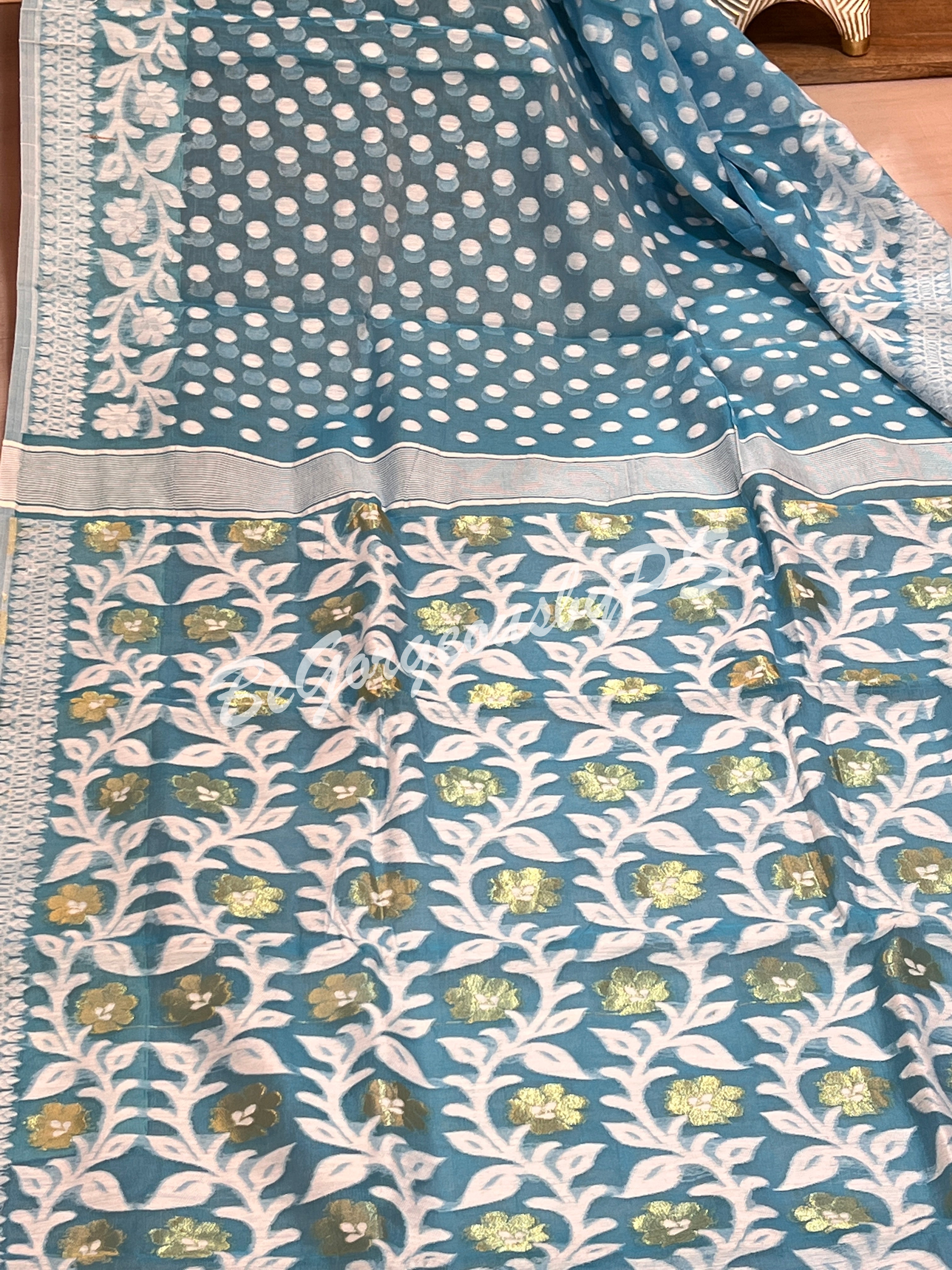 JAMDANI MUSLIN BU/BLUE GREY SAREE