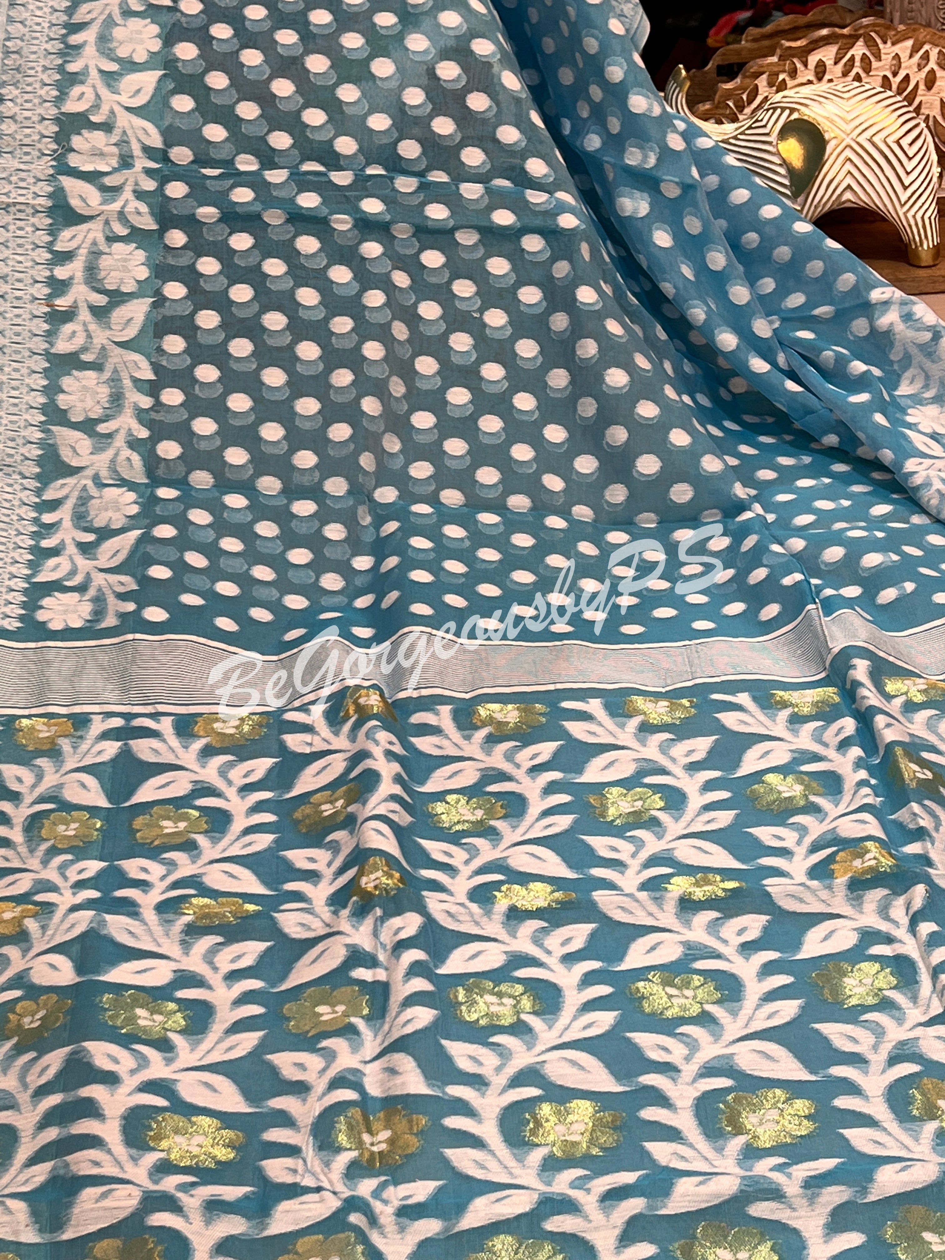 JAMDANI MUSLIN BU/BLUE GREY SAREE
