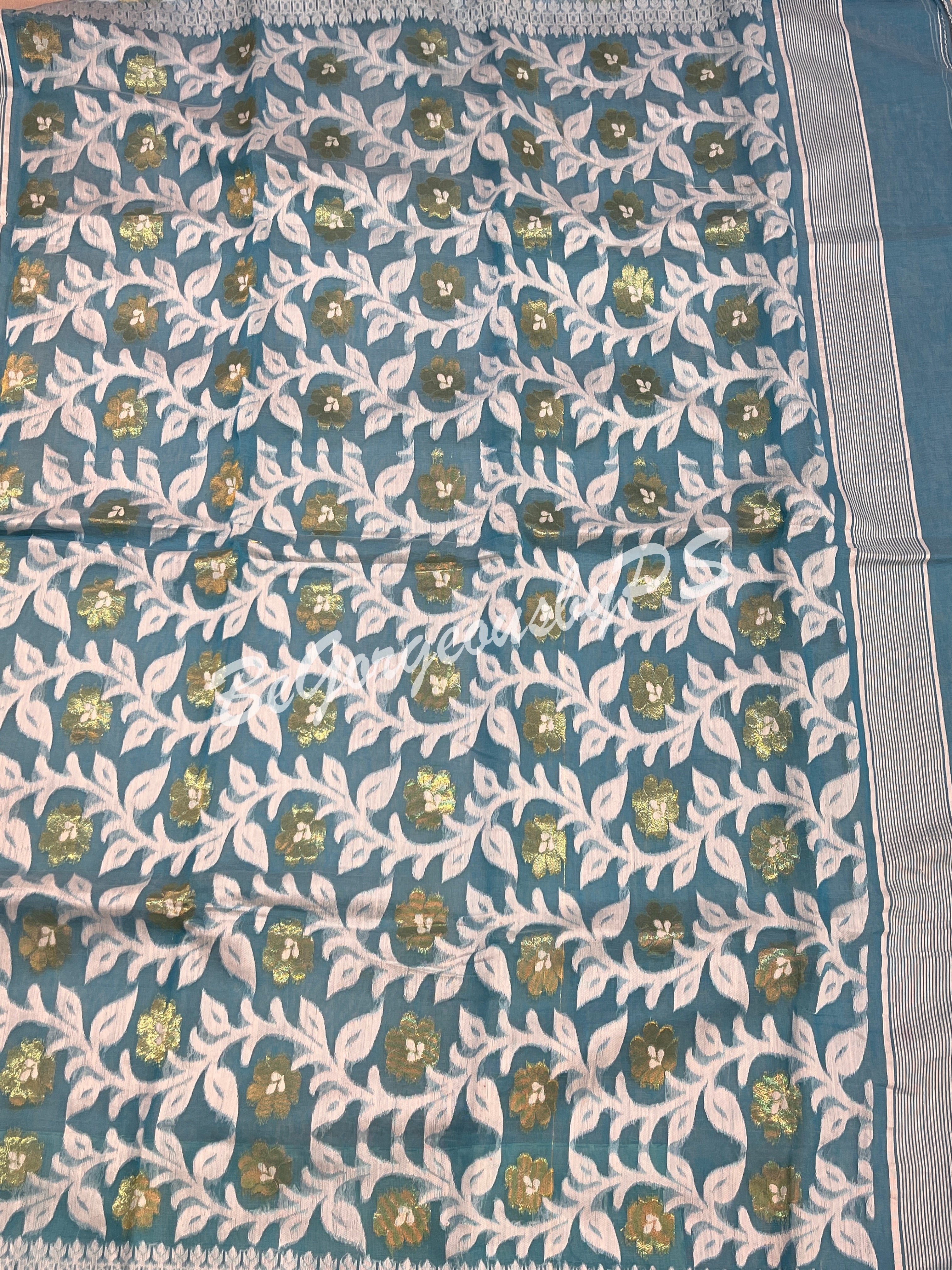 JAMDANI MUSLIN BU/BLUE GREY SAREE