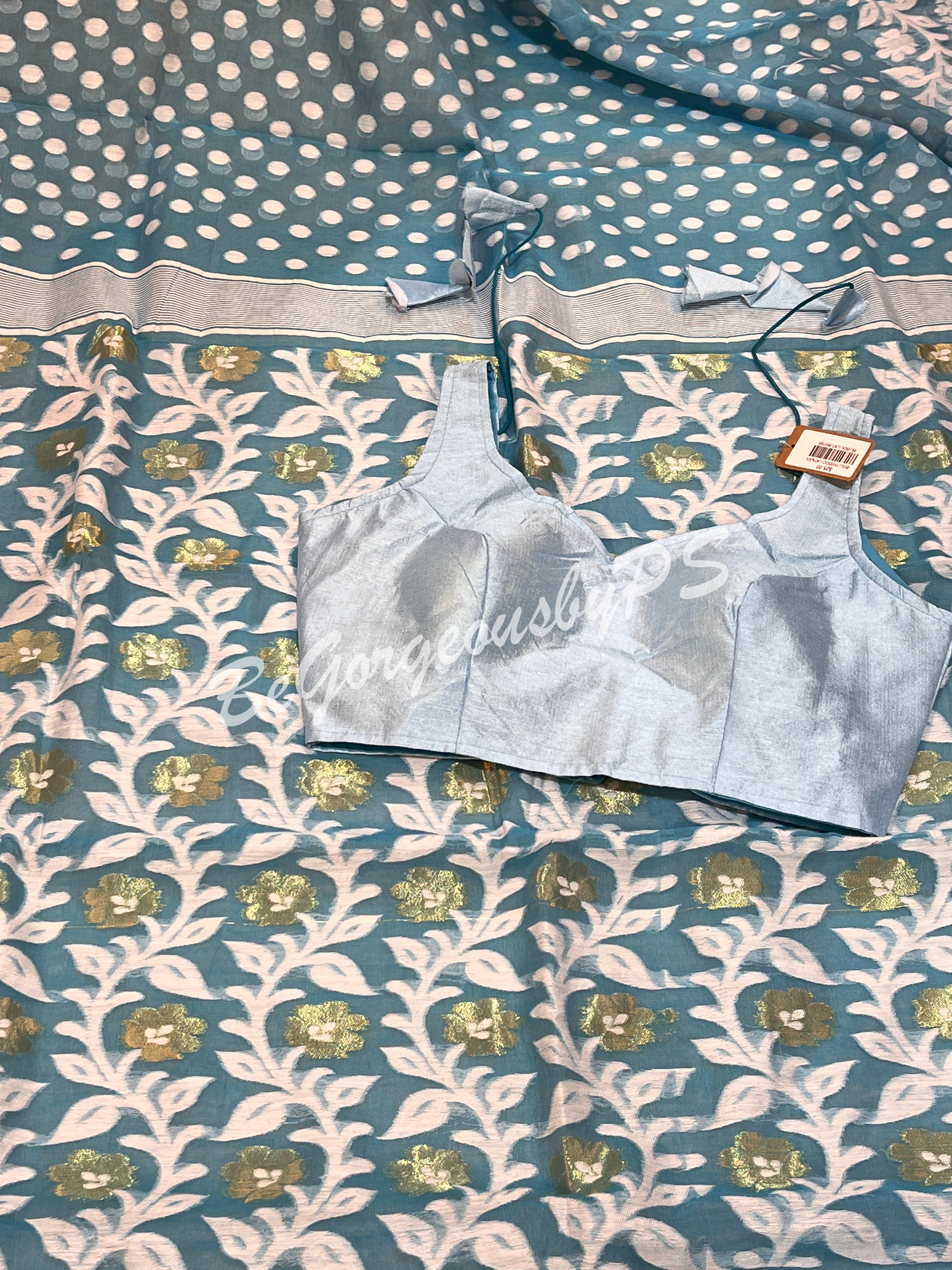 JAMDANI MUSLIN BU/BLUE GREY SAREE