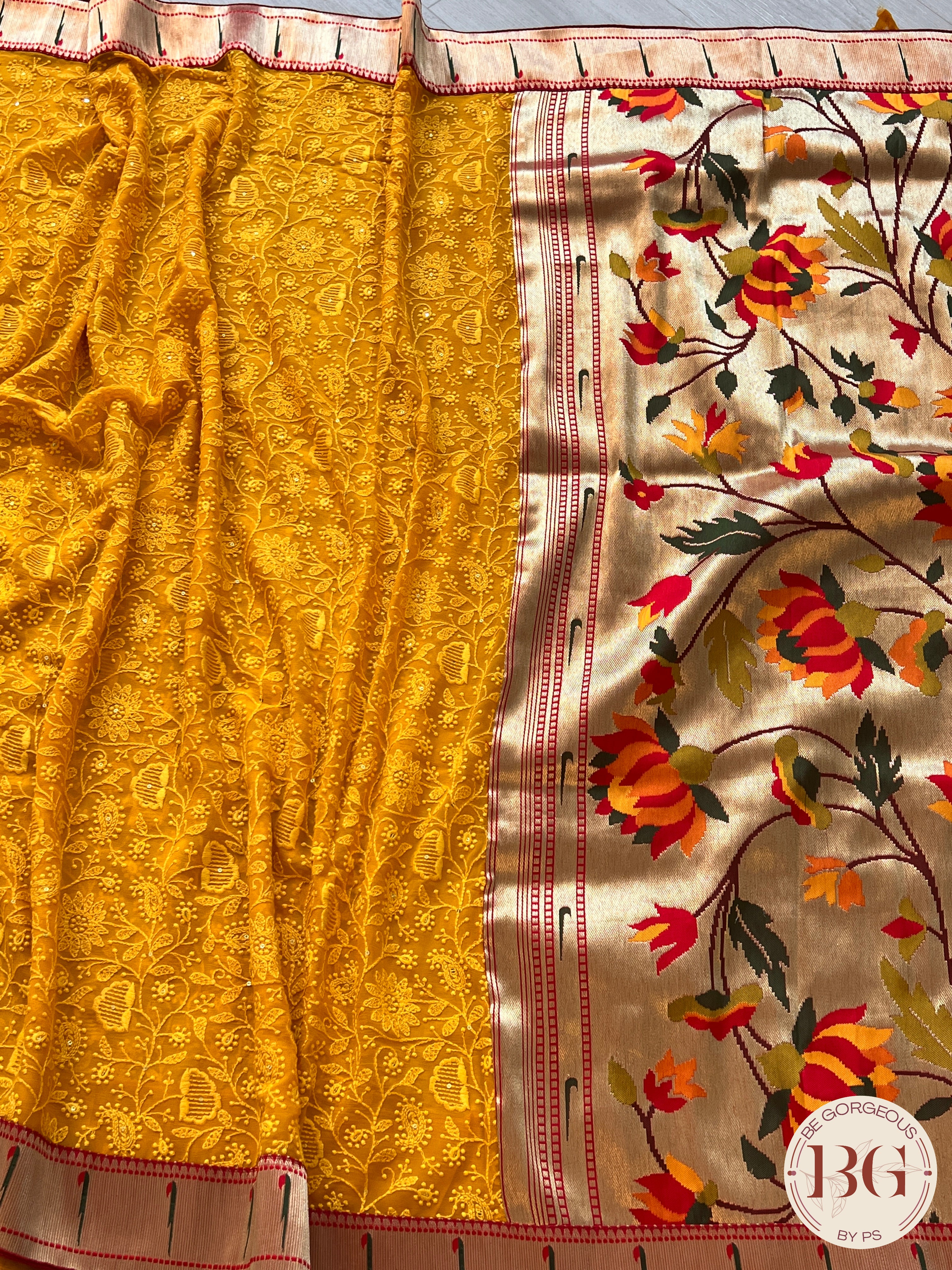 CHIKANKARI PAITHANI YELLOW SA-CHI-PAI-YE423