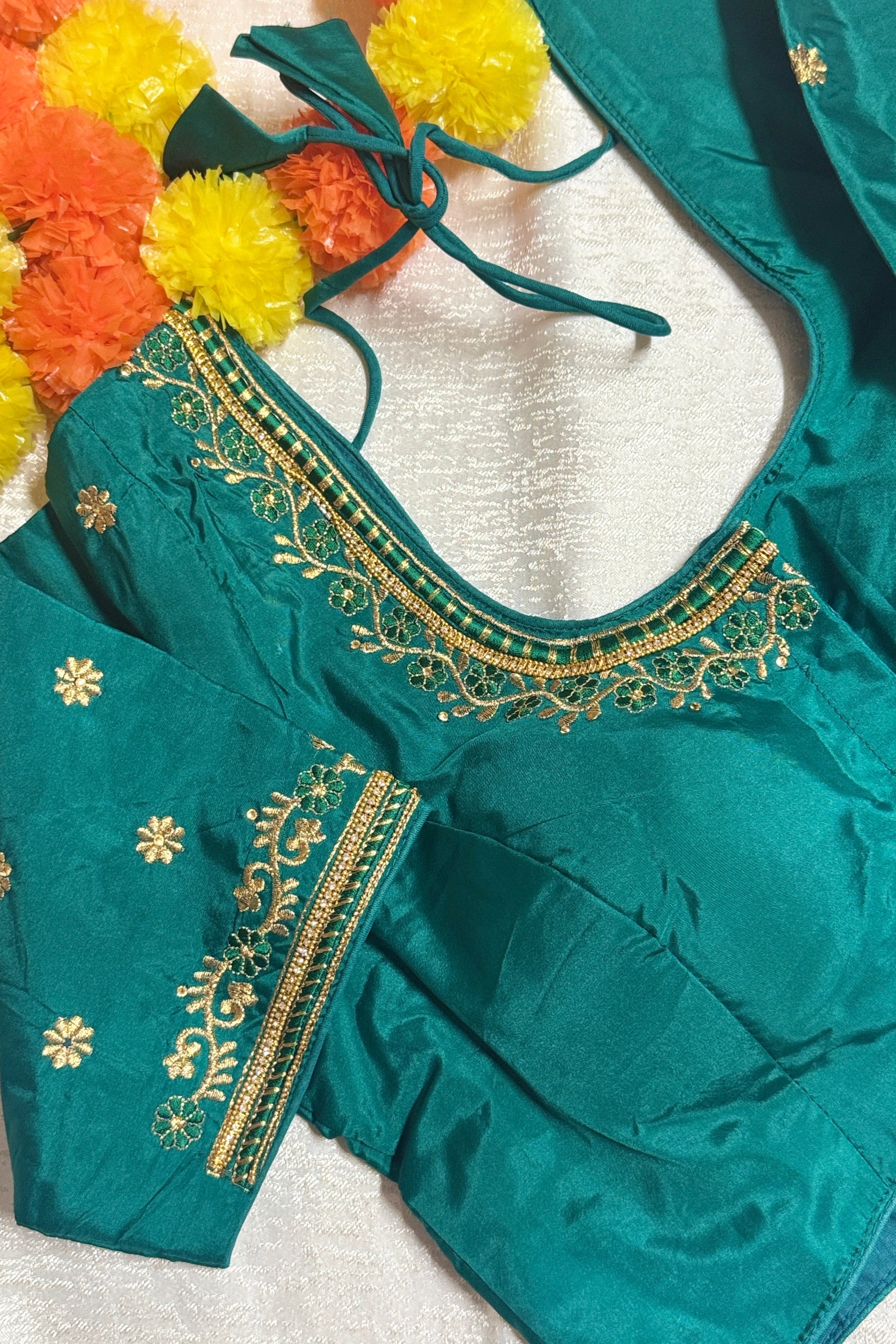 Maggam Work Readymade Padded Blouse front hooks with sleeves