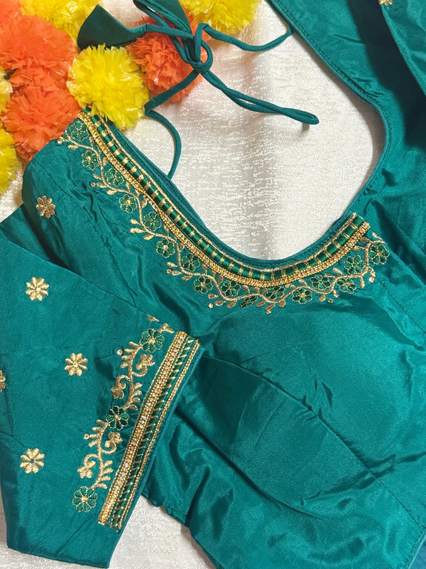 Maggam Work Readymade Padded Blouse front hooks with sleeves