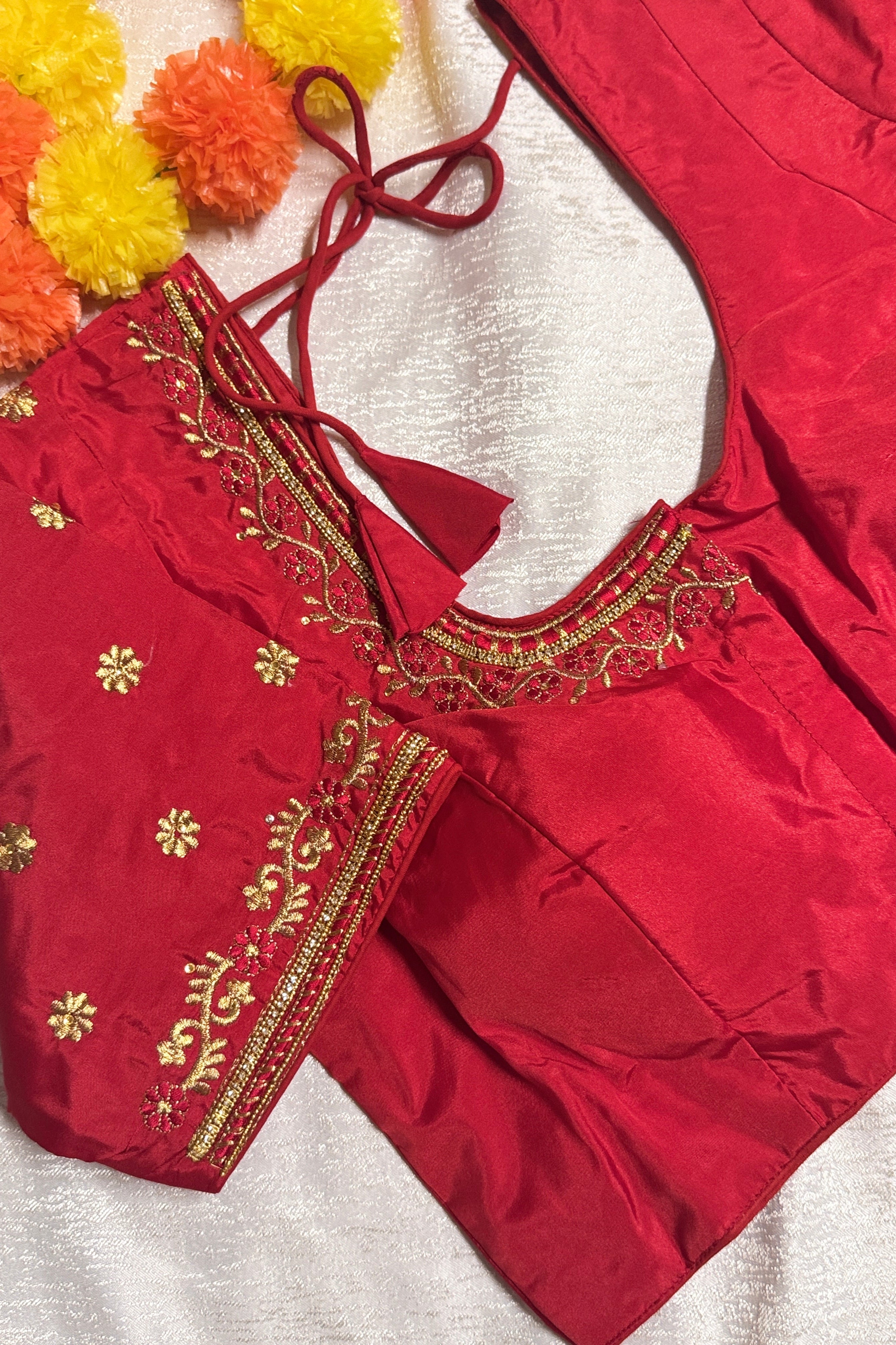 Maggam Work Readymade Padded Blouse front hooks with sleeves