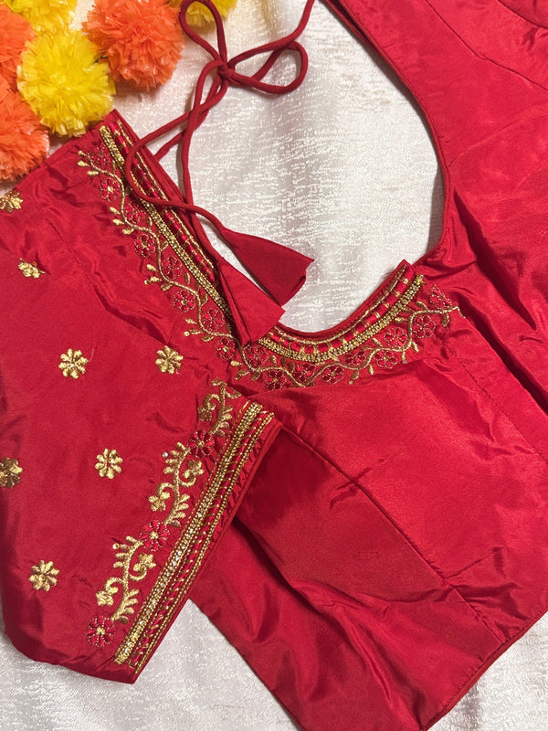 Maggam Work Readymade Padded Blouse front hooks with sleeves