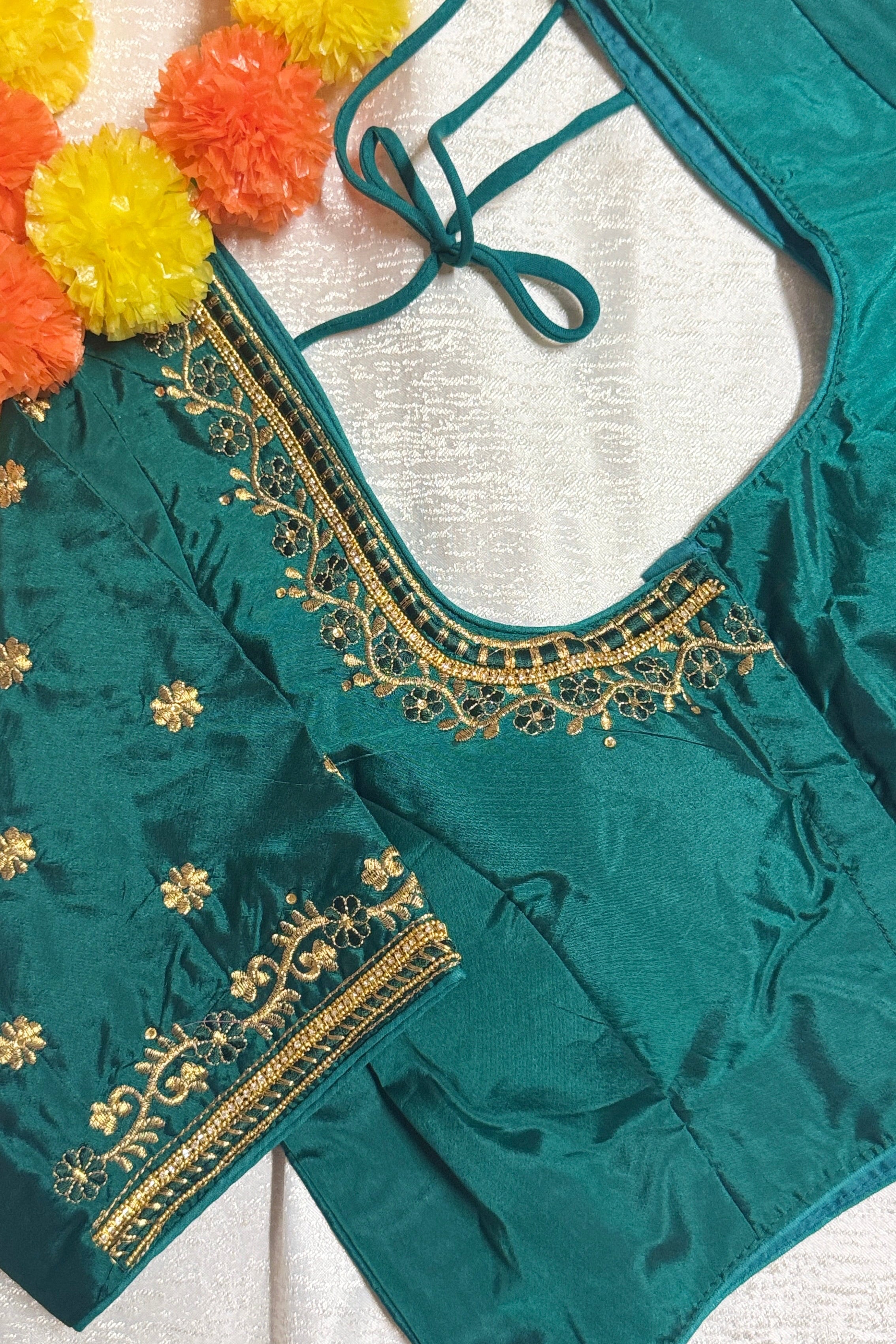 Maggam Work Readymade Padded Blouse front hooks with sleeves
