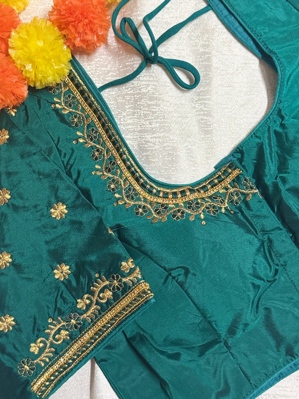 Maggam Work Readymade Padded Blouse front hooks with sleeves