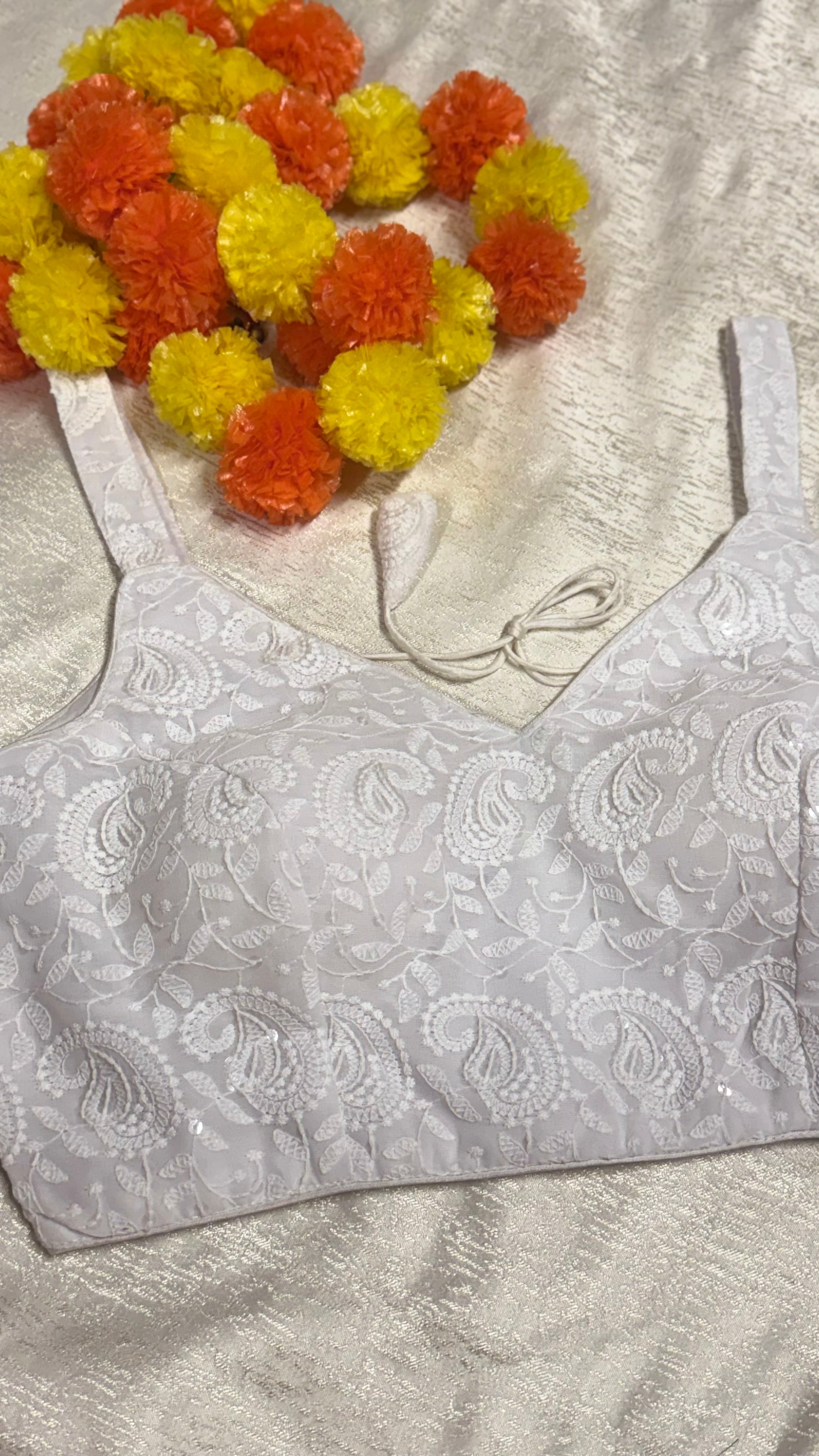 Cotton Silk Padded Chikankari back hooks sleeveless blouse