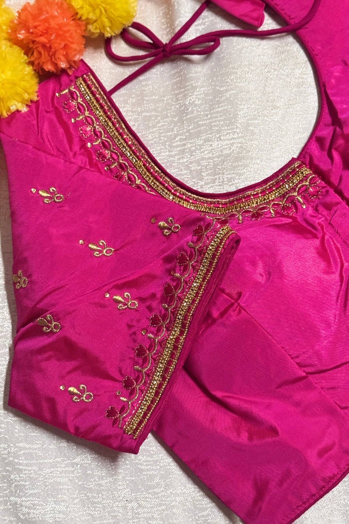 Maggam Work Readymade Padded Blouse front hooks with sleeves