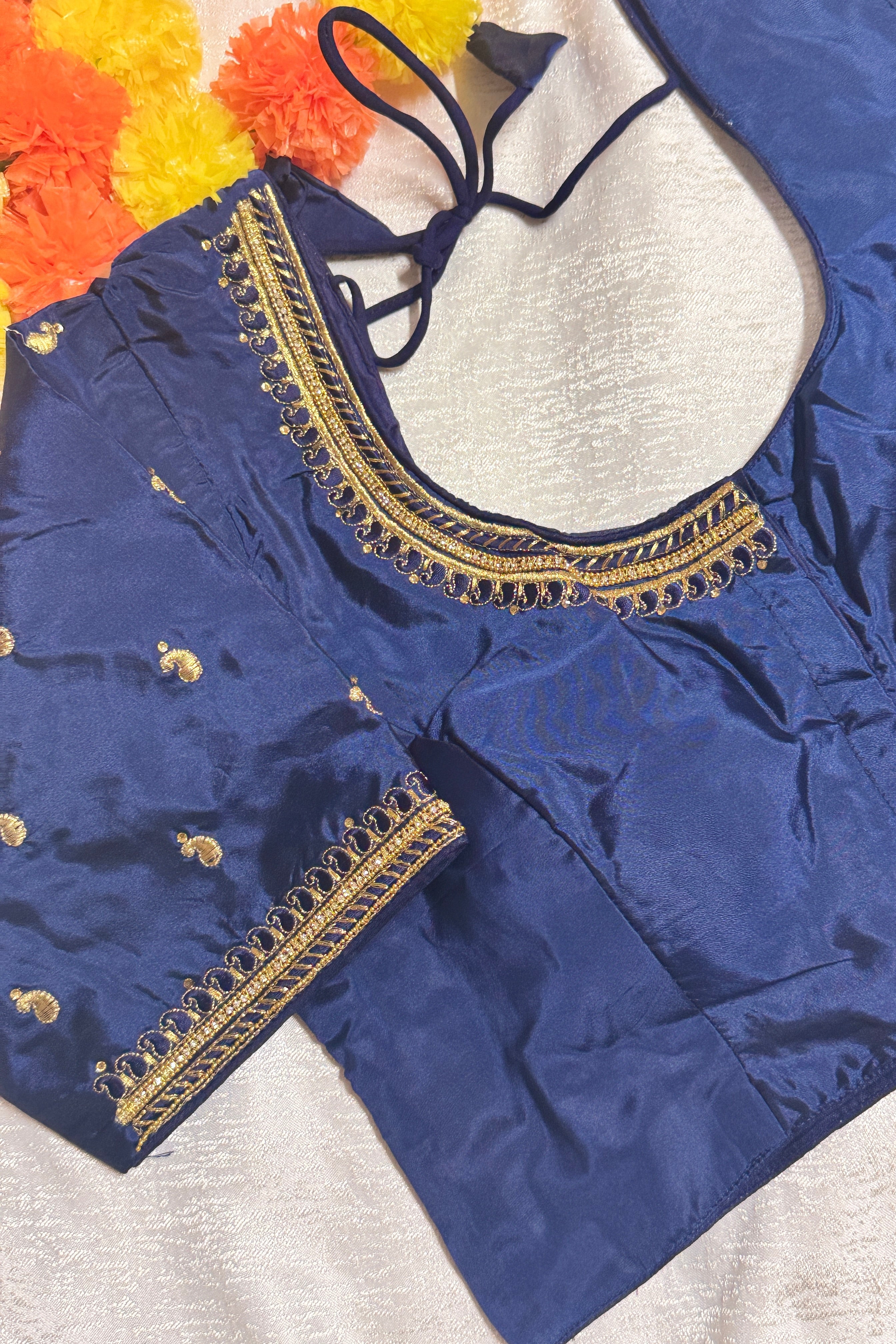 Maggam Work Readymade Padded Blouse front hooks with sleeves