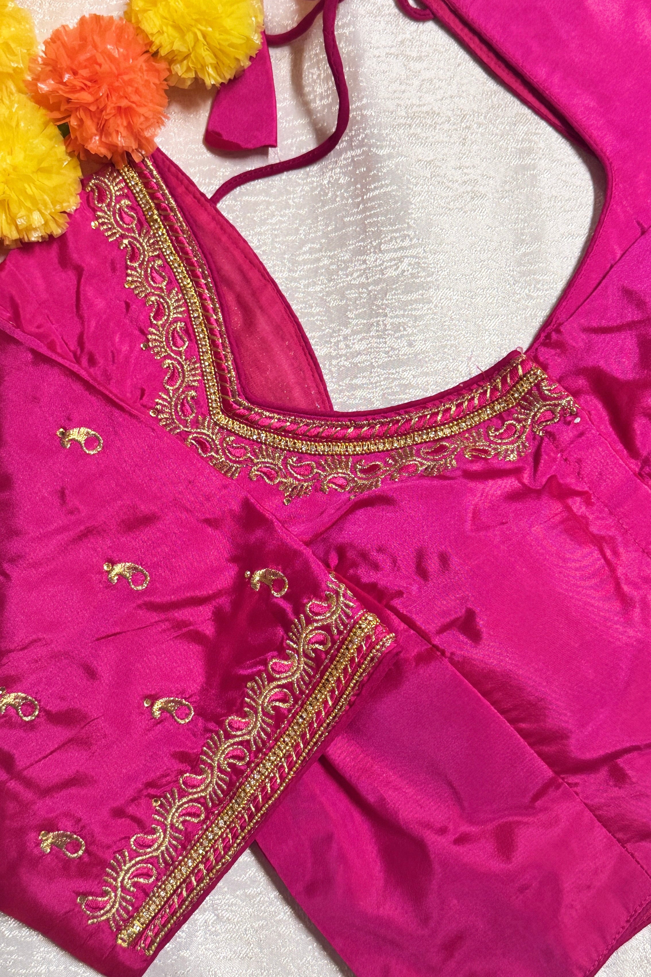 Maggam Work Readymade Padded Blouse front hooks with sleeves