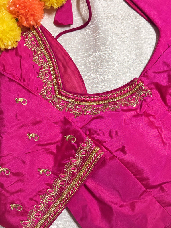 Maggam Work Readymade Padded Blouse front hooks with sleeves