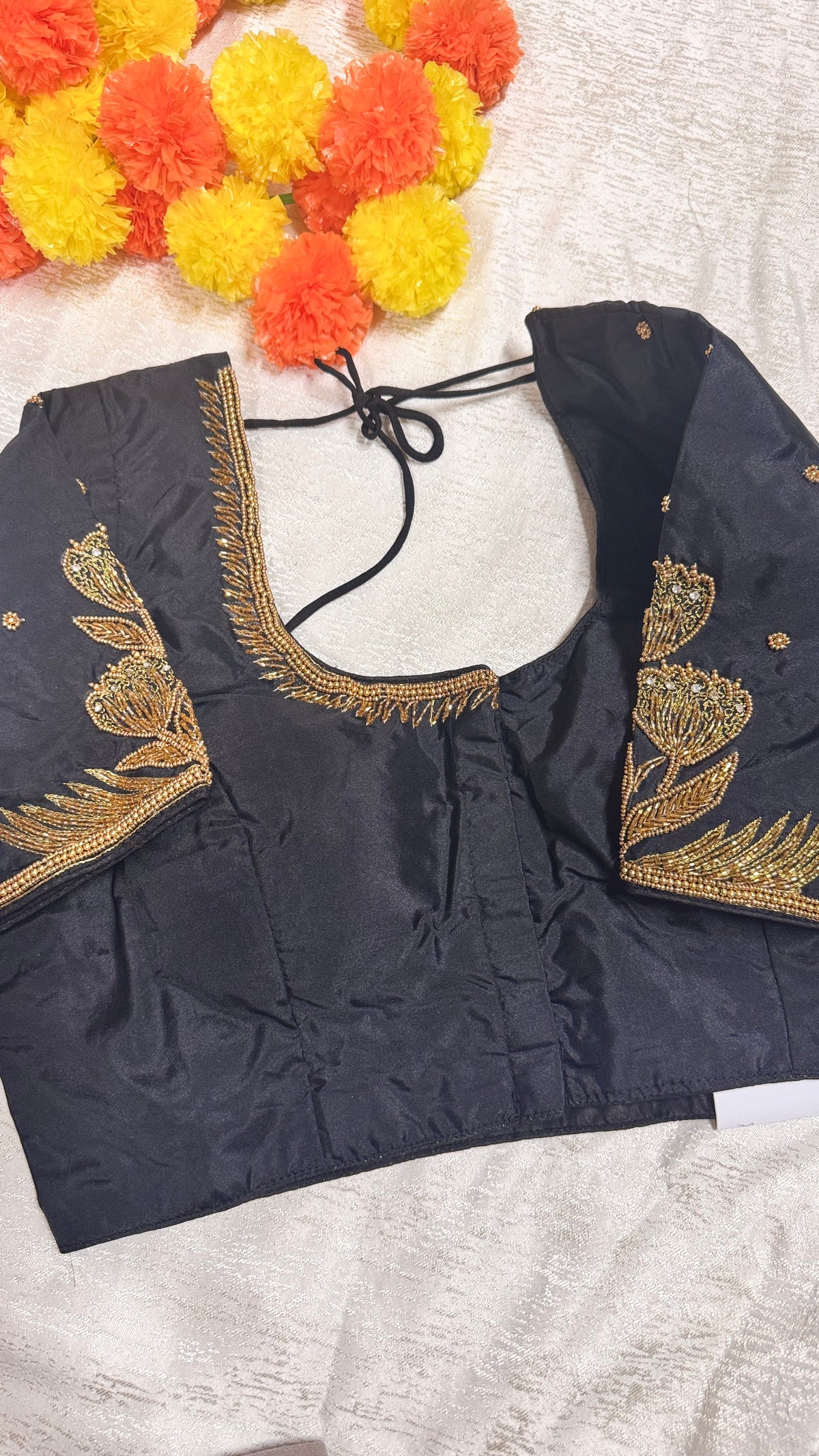 Maggam Work Readymade Padded Blouse front hooks with sleeves