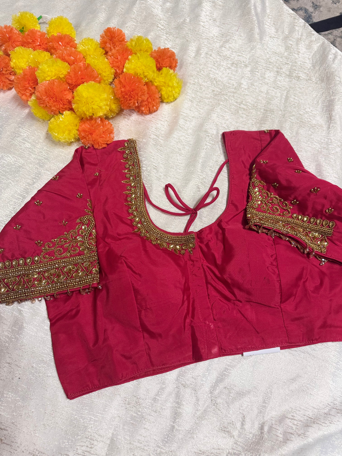Maggam Work Readymade Padded Blouse front hooks with sleeves